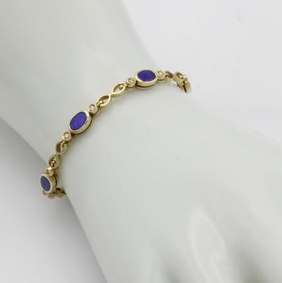 27006269a - Gliederarmband mit Opaldoubletten und Diamanten, GG 585/000, ovale Opaldoubletten, Diam. ...