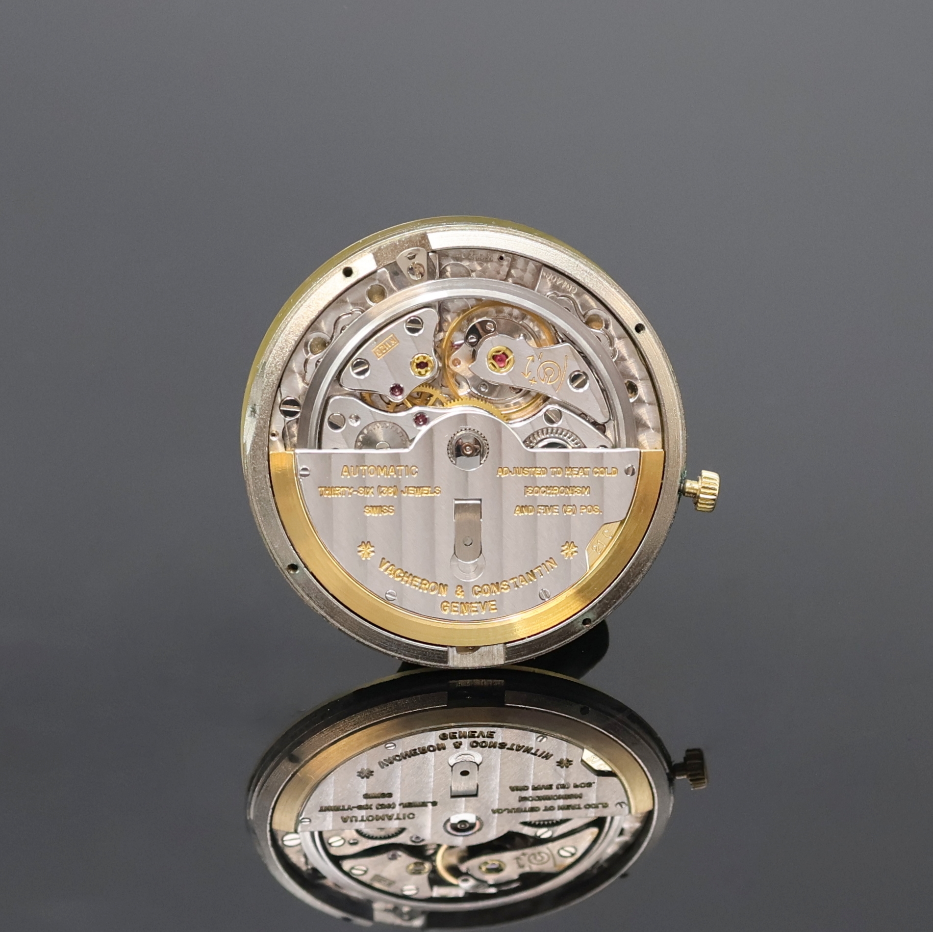 Detail a: VACHERON & CONSTANTIN Automatikuhrwerk Kaliber 1220, Schweiz um 1975, Rotor m. 21k Goldsegment, Streifenschl., 36 St., 5 Adj., goldfarb. Zifferbl. ...