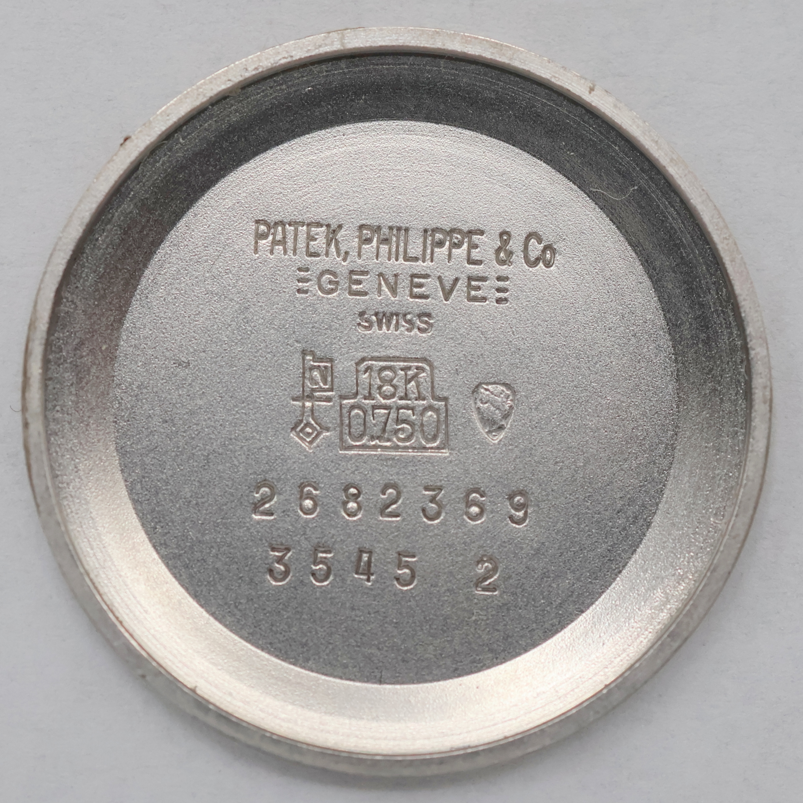 Detail g: PATEK PHILIPPE Herrenarmbanduhr Referenz 3545 in WG 750/000 mit original Box und Papier, Schweiz verk. Sept. 1974, Handaufzug, 3-tlg. Geh., Boden u. ...