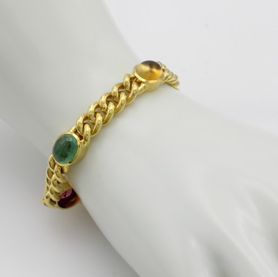 27006430a - Panzerarmband mit Farbsteincabochons, GG 585/000, Amethyst ca. 2.8 ct, Citrin ca. 2.8 ...