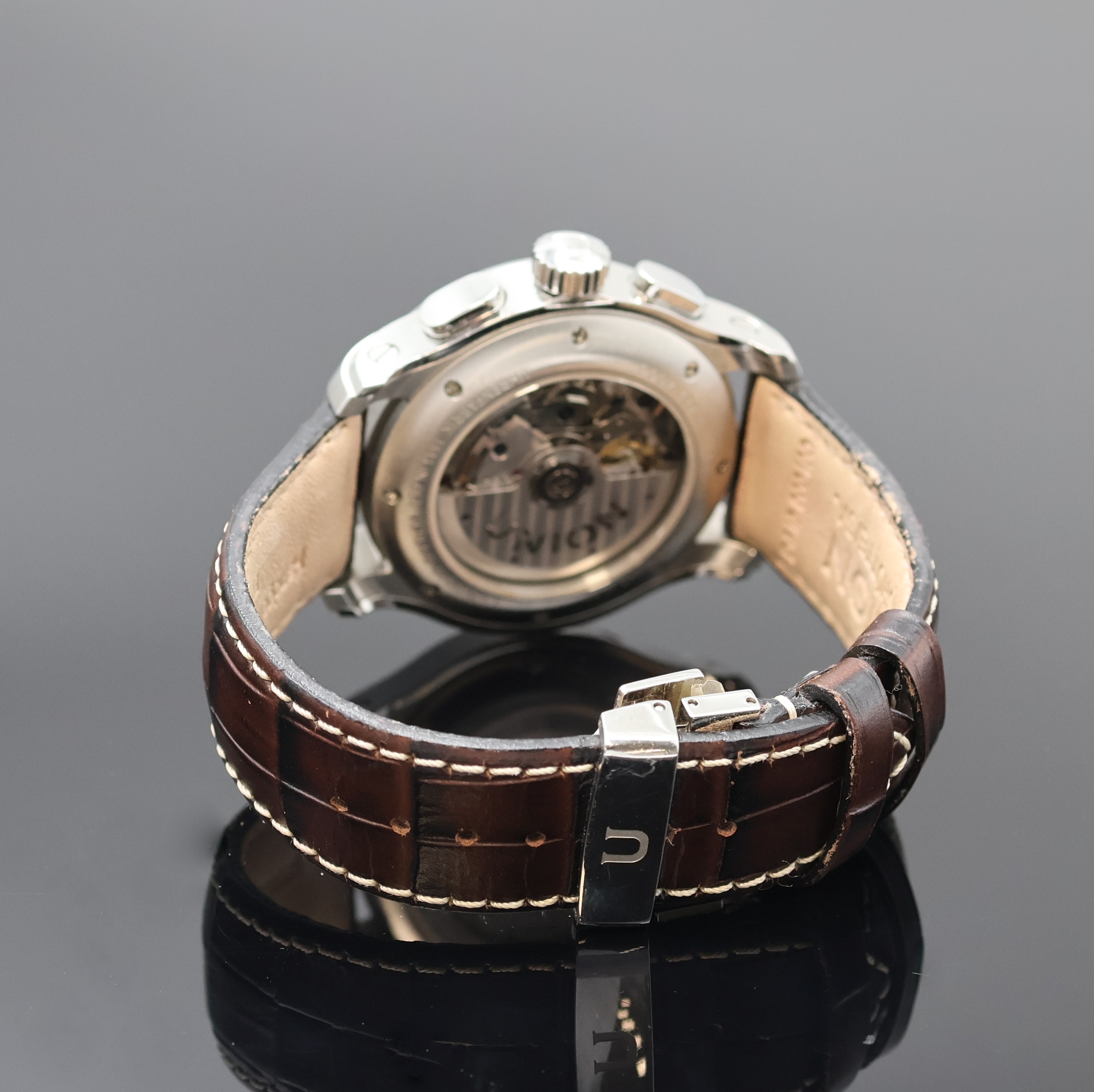 Detail b: UNION GLASHÜTTE Belisar Armbandchronograph Referenz D002.427A, Deutschland um 2015, Automatik, beids. vergl. Edelstahlgeh. inkl. orig. Lederband m. ...
