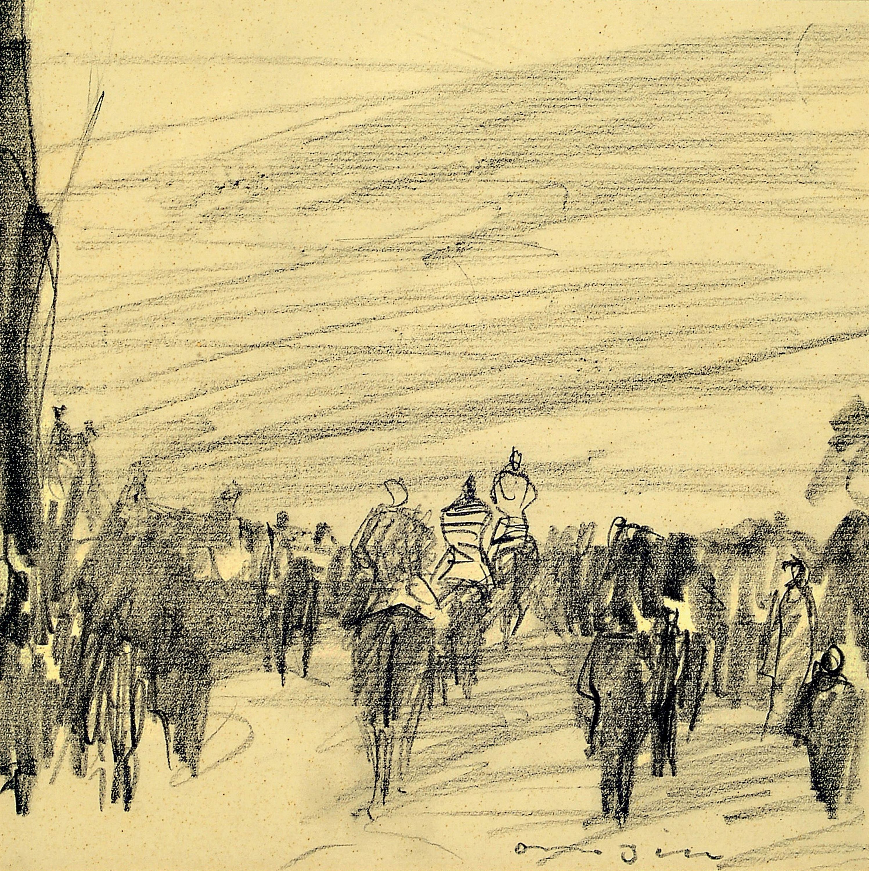 Image 27006916 - Otto Dill, 1884 Neustadt-1957 Bad Dürkheim, späte Bleistiftzeichnung, wohl Jockeys auf ...