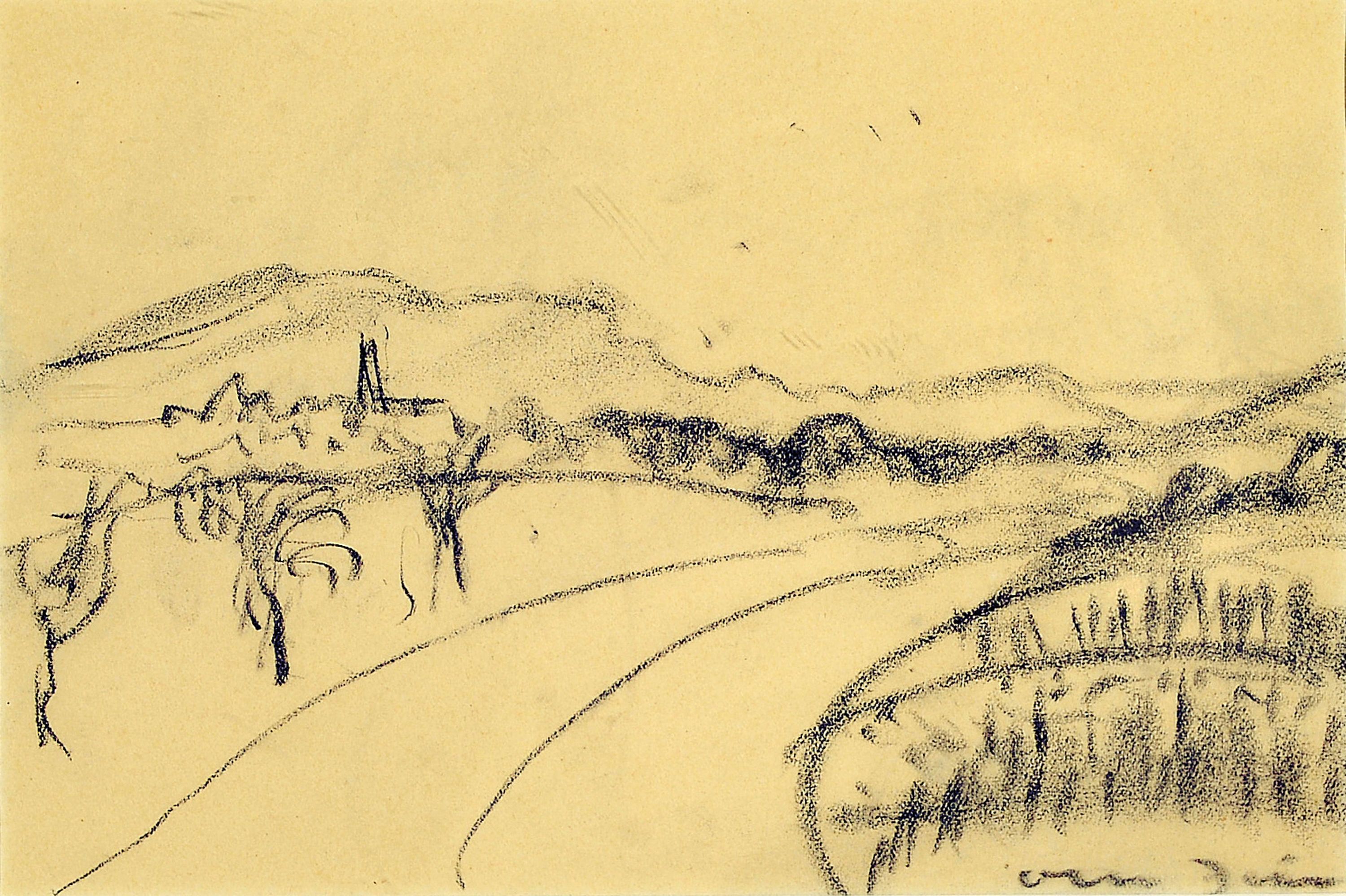 Image 27006917 - Otto Dill, 1884 Neustadt-1957 Bad Dürkheim, Landschaftsstudie, Kohlestift, Blick auf ...