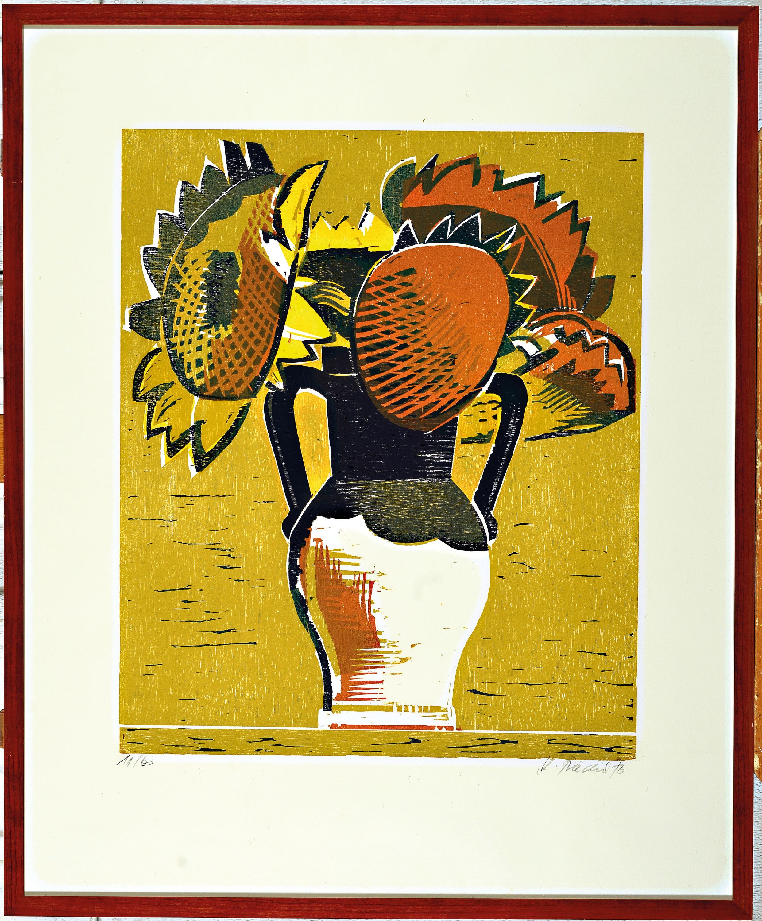 Detail l: Heinz Friedrich, 1924-2018 Schwetzingen, 2 Farbholzschnitte, "Sonnenblumen im Krug", 1972, Ed. 11/60, "Sommerstrauß", 1976, Ed. ...