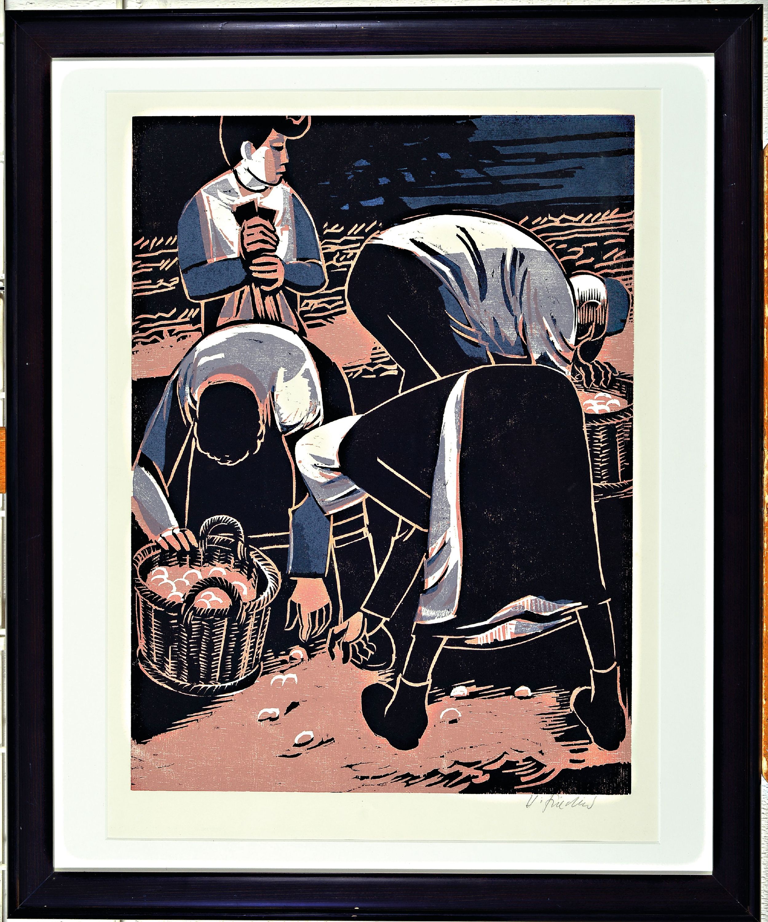 Image 27006924 - Heinz Friedrich, 1924-2018 Schwetzingen, Farbholzschnitt, Kartoffelernte, ...