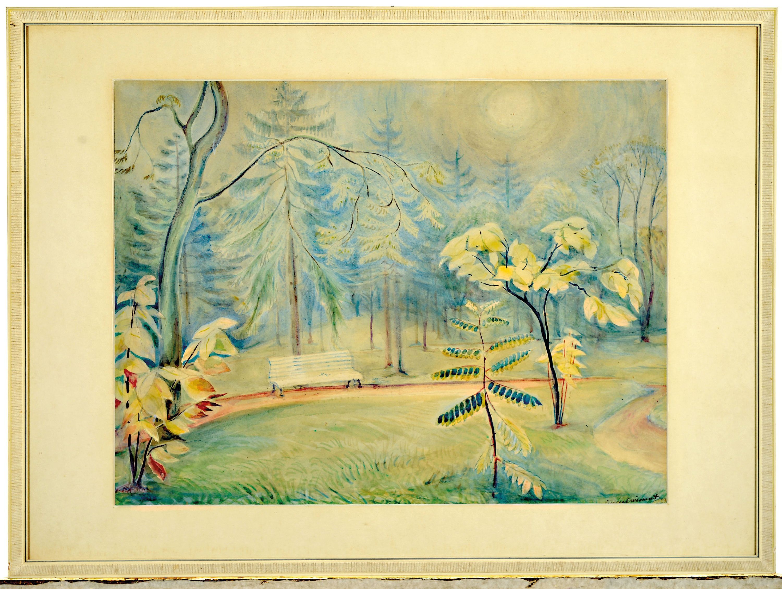 Detail k: Eugen Croissant, 1898 Landau-1976 Breitbrunn , Aquarell, pfälzer Parklandschaft, signiert unter Glas gerahmt 50x65 cm