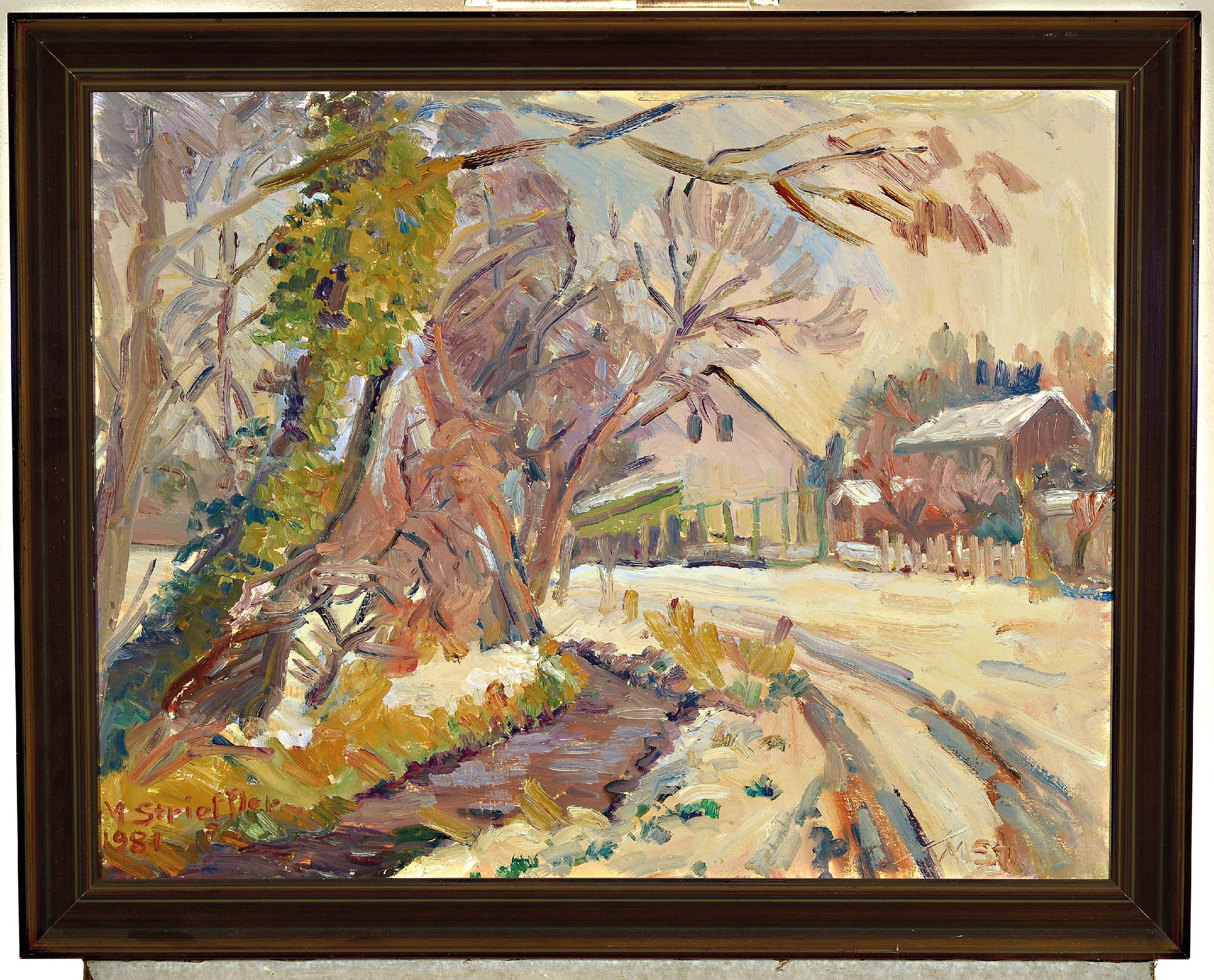 Detail k: Marie Strieffler, 1917-1987 Landau, Im Lohgraben Landau, links unten signiert und datiert 1981, Öl/Lwd, 60x76 cm, Rahmen 70x85 cm; Abb. Kalender der ...