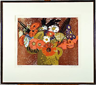 27006922k - Heinz Friedrich, 1924-2018 Schwetzingen, 2 Farbholzschnitte, ´Sonnenblumen im Krug´, ...