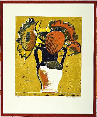 27006922l - Heinz Friedrich, 1924-2018 Schwetzingen, 2 Farbholzschnitte, ´Sonnenblumen im Krug´, ...
