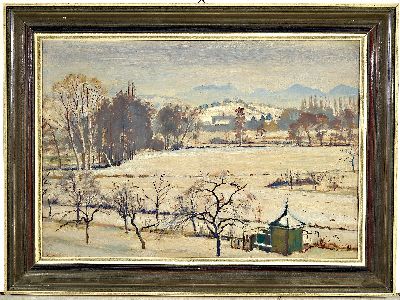 27006960k - Hermann Croissant, 1897-1963 Landau, winterlicher Blick aus dem Atelierfenster, links ...