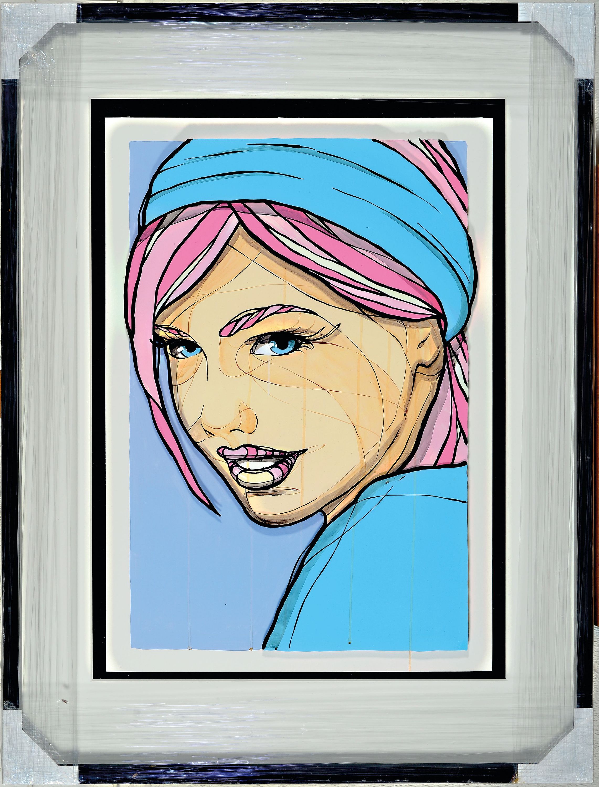 Detail k: El Bocho, geb. 1978, 3D-Komposition "Girl inblue and pink", Blatt 60x40 cm, unter Glas gerahmt 82x62 cm