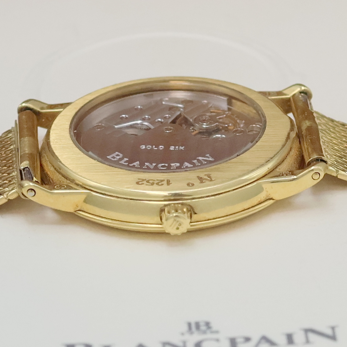 Detail e: BLANCPAIN Villeret Armbanduhr in GG 750/000,Schweiz um 1999, Automatik, neutr. Goldband, beids. vergl. Geh., Boden aufgedr., weißes Zifferbl. m. ...