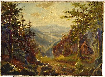 27007314k - Unbekannter Künstler, deutsch, um 1900, Blick von einer Baum bestandenen Anhöhe ins ...