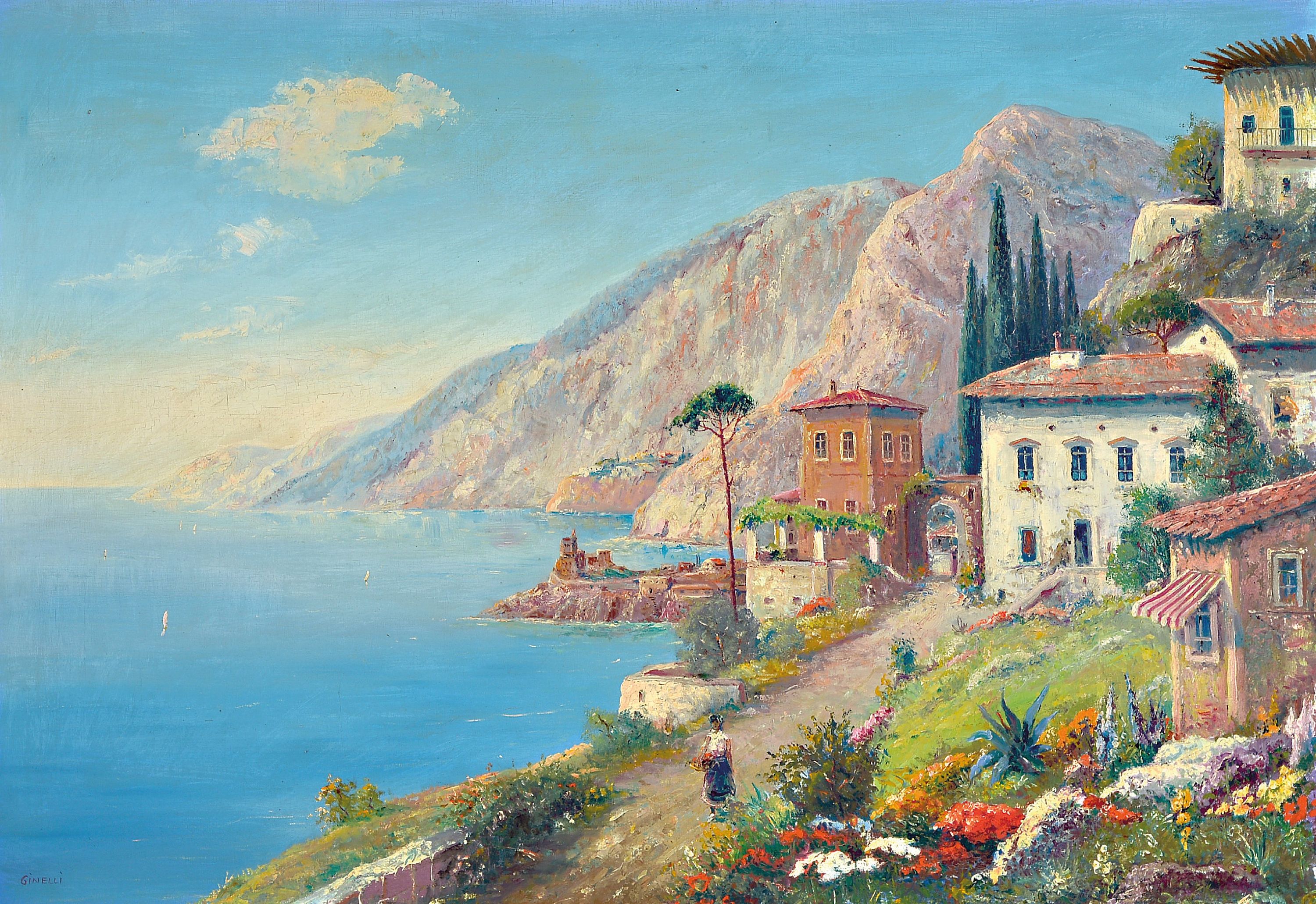 Image 27007427 - Ginelli, Maler des frühen 20. Jh., Blick auf die Amalfi Küste, Öl/Lwd, links unten ...