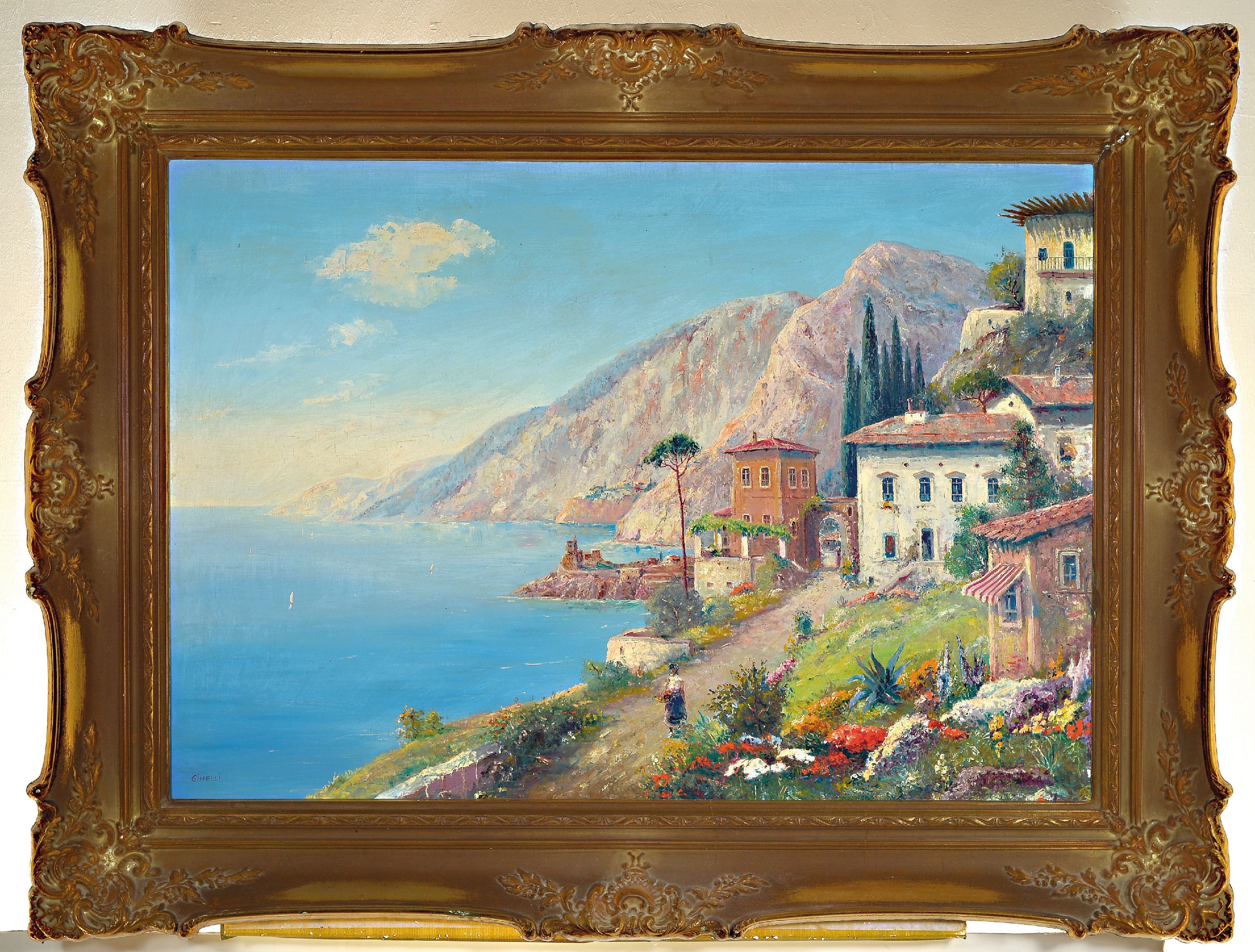 Detail k: Ginelli, Maler des frühen 20. Jh., Blick auf die Amalfi Küste, Öl/Lwd, links unten sign., ca. 70x100cm, R.ca. 94x124cm