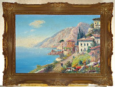 27007427k - Ginelli, Maler des frühen 20. Jh., Blick auf die Amalfi Küste, Öl/Lwd, links unten ...