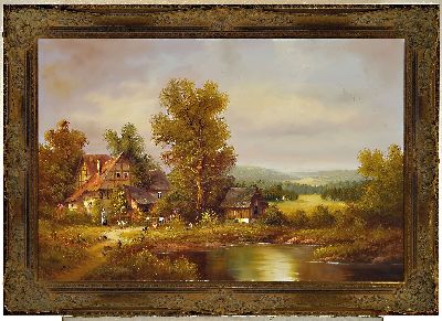 27007498k - Johann Daniel Bode, Künstler des 20.Jh., süddeutsche Landschaft mit Gehöft an einem ...