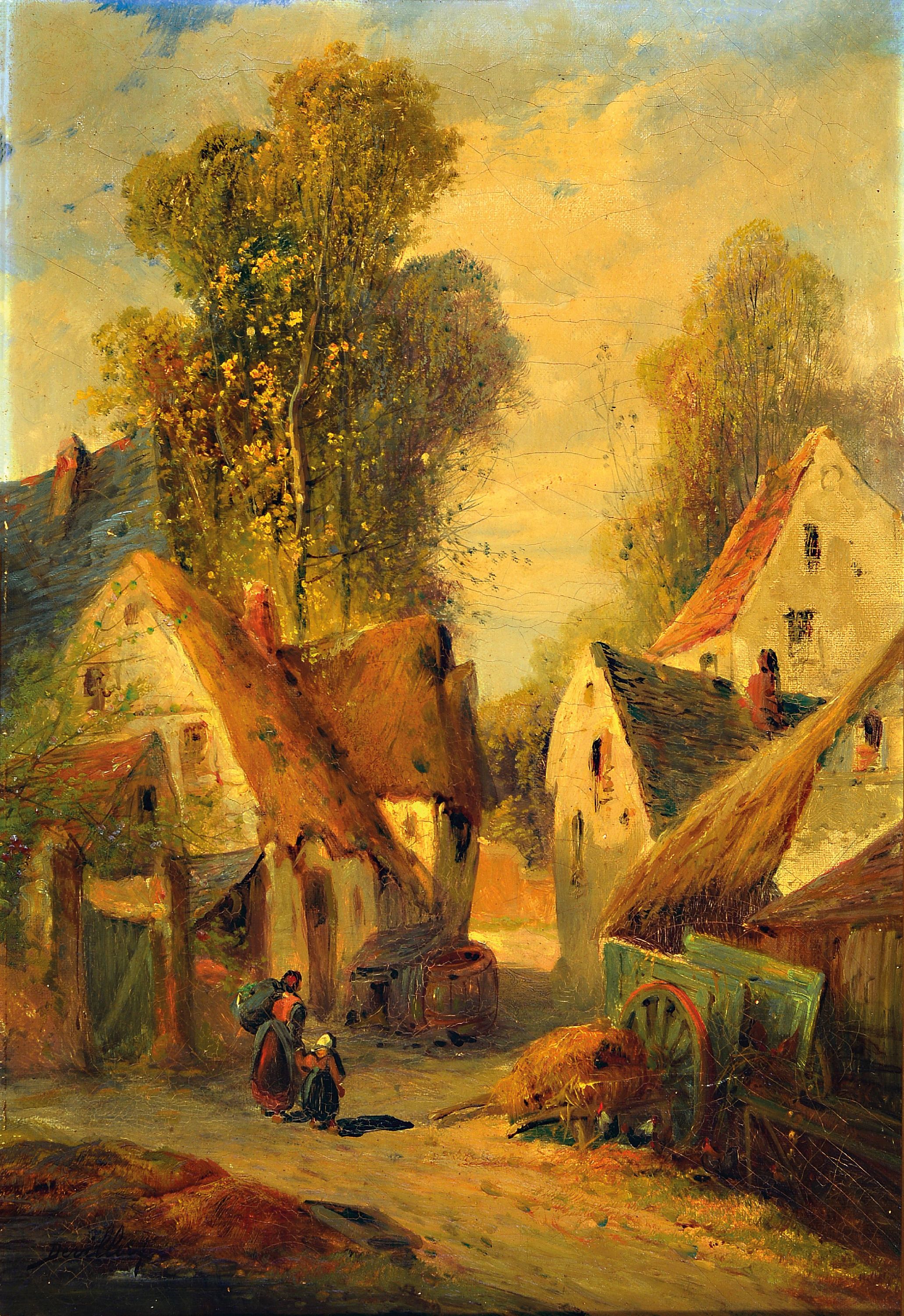 Image 27007589 - Paul Devillers, französischer Maler um 1900, Bauernpaar auf einer Dorfstraße, Öl/Lwd, ...