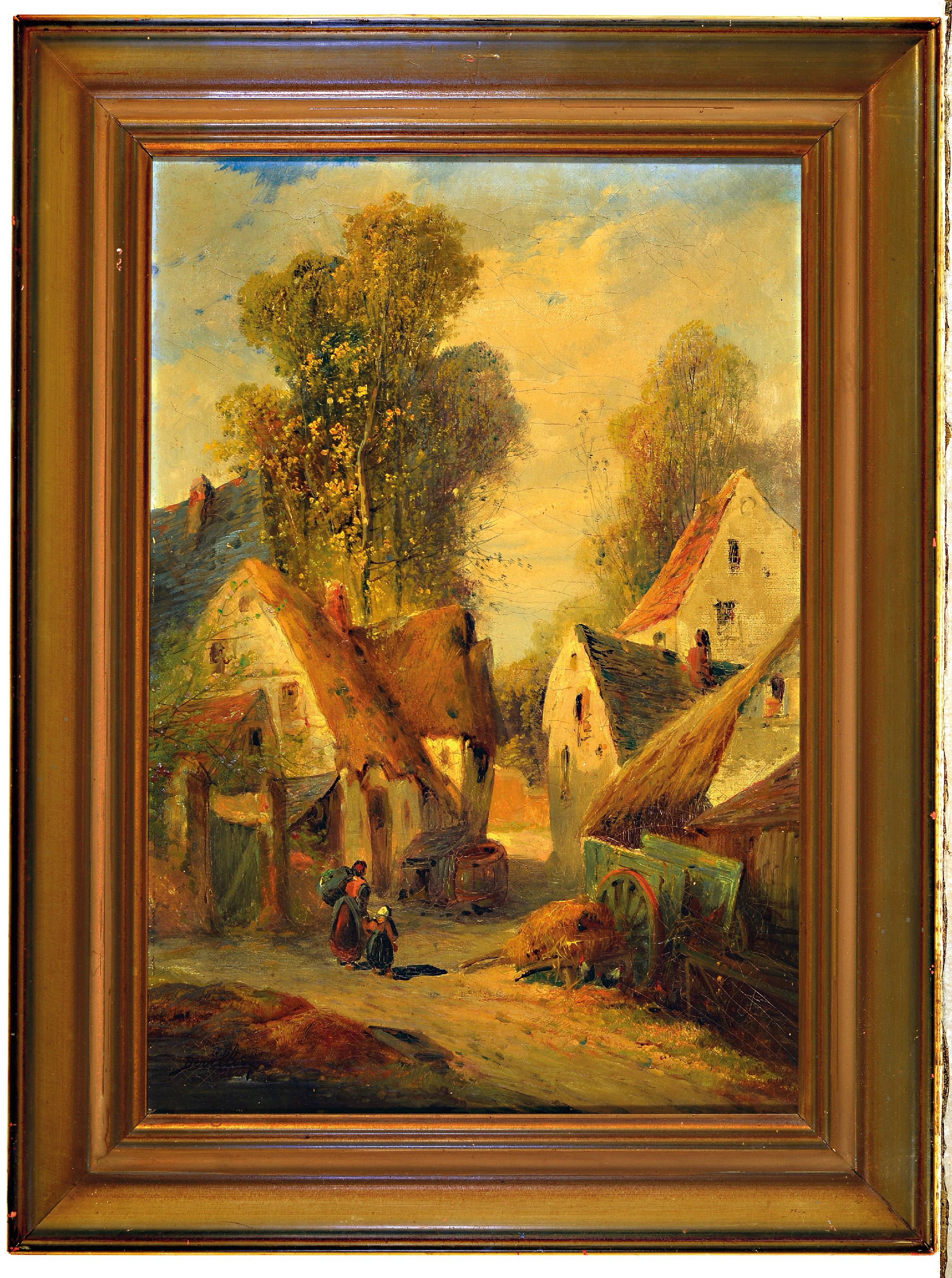 Detail k: Paul Devillers, französischer Maler um 1900, Bauernpaar auf einer Dorfstraße, Öl/Lwd, rechts unten signiert, ca. 55x38cm, R. ca. 68x51.5cm