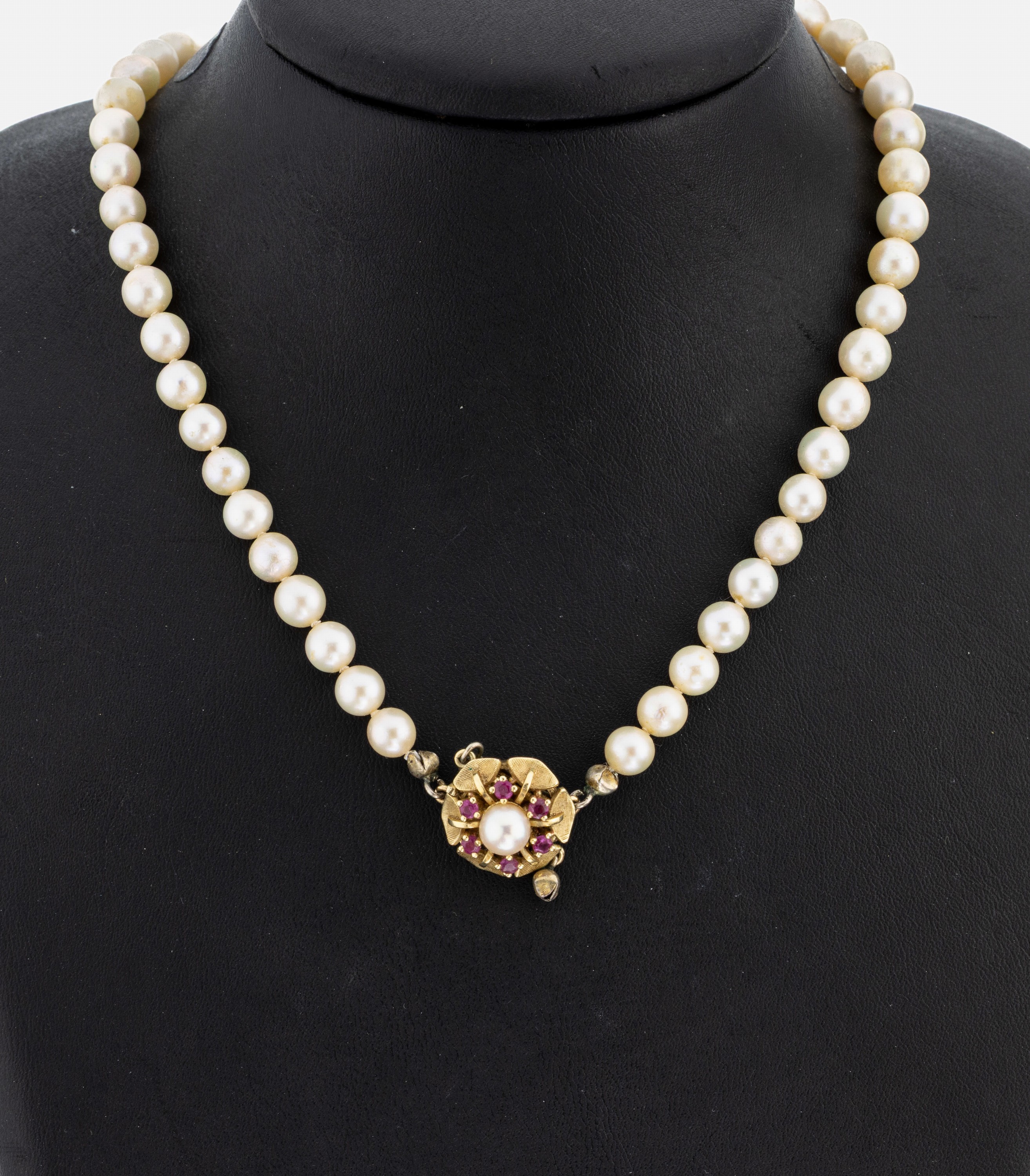 Image 27007594 - Zuchtperl-Collier mit 14 kt Gold Perl-Rubin- Kettenschließe, GG 585/000, Schließe mit ...