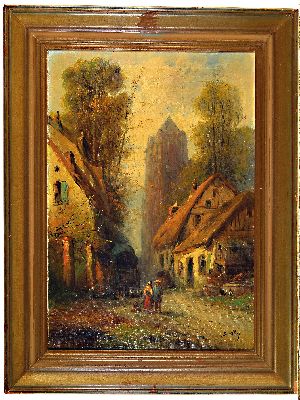 27007590k - Paul Devillers, französischer Maler um 1900, Mutter mit Kind auf einer Dorfstraße, ...