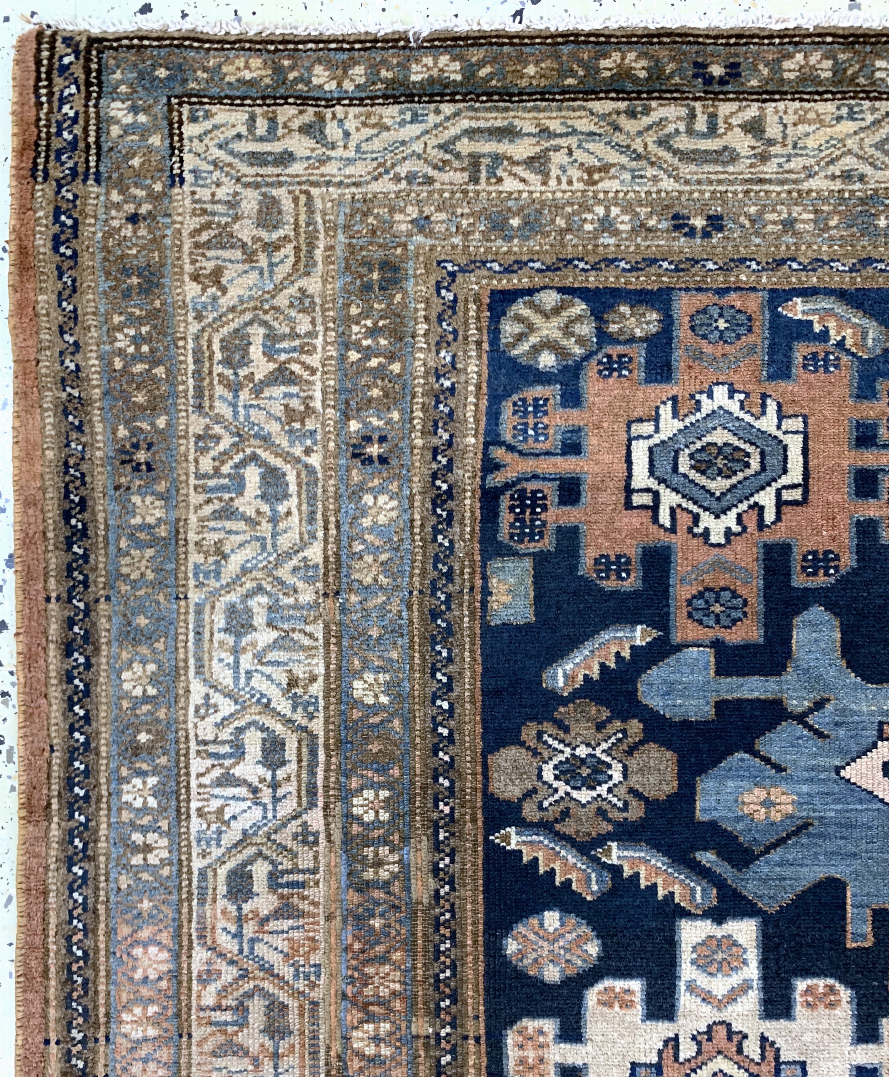 Detail d: Antiker Hamadan, Persien, um 1900, Wolle auf Baumwolle, ca. 200 x 138 cm, EHZ: 2, (fachkundig gereinigt)