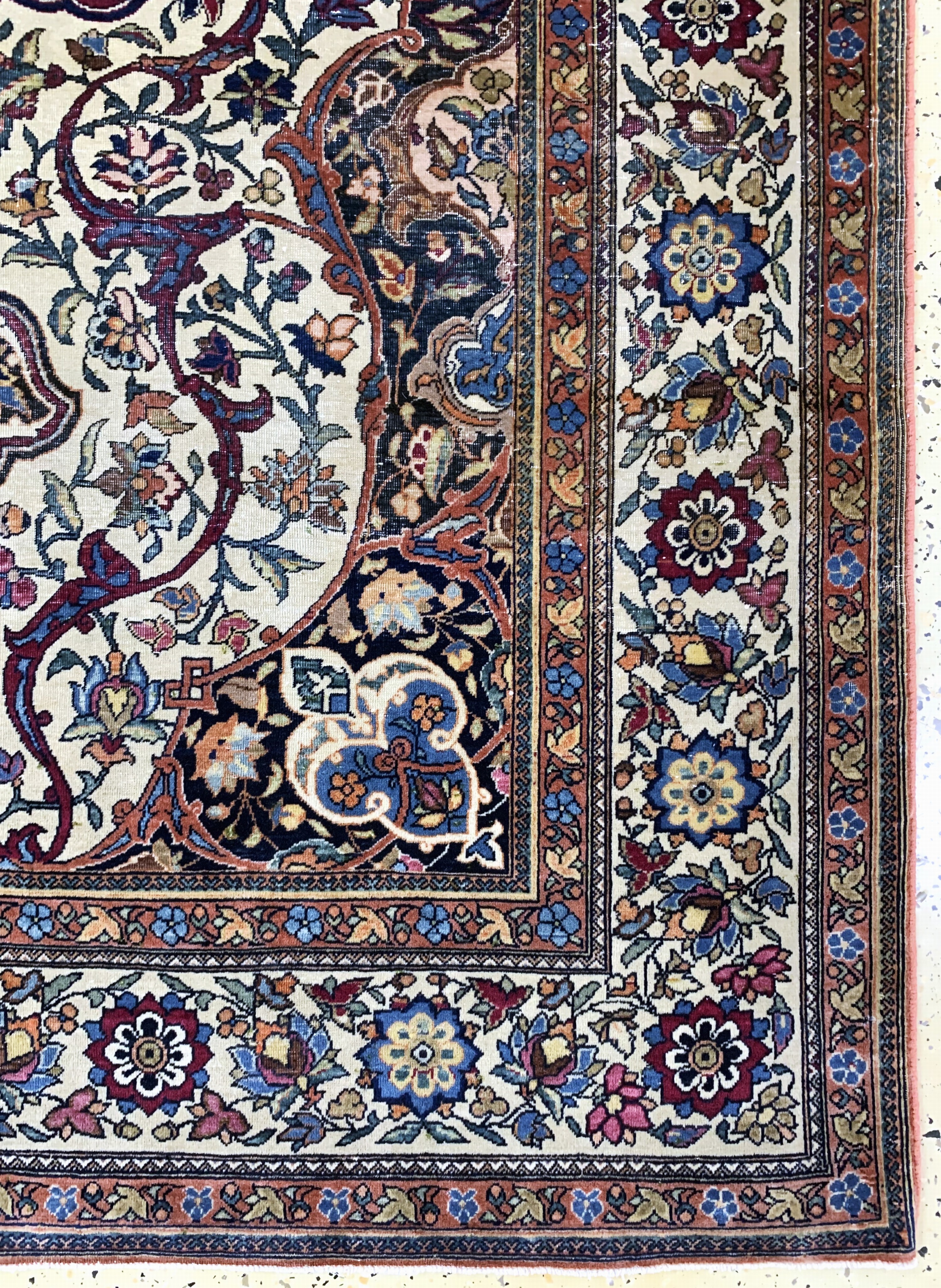 Detail a: Esfahan fein antik, Persien, um 1900, Wolleauf Baumwolle, ca. 206 x 136 cm, EHZ: 3, (restauriert)