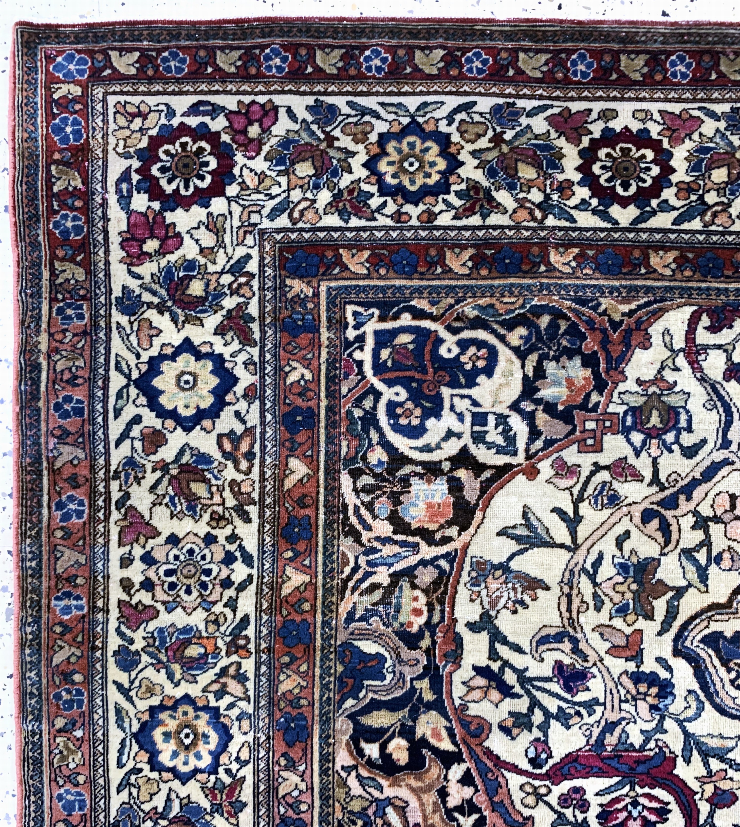 Detail d: Esfahan fein antik, Persien, um 1900, Wolleauf Baumwolle, ca. 206 x 136 cm, EHZ: 3, (restauriert)