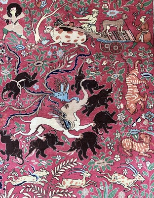 27008043c - Lahor Kork fein signert, Pakistan, um 1960,Korkwolle auf Baumwolle, ca. 200 x 125 cm, ...