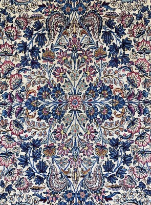 27008057d - Kerman´Lawar´antik fein, Persien, um 1900, Korkwolle auf Baumwolle, ca. 217 x 120 cm, ...