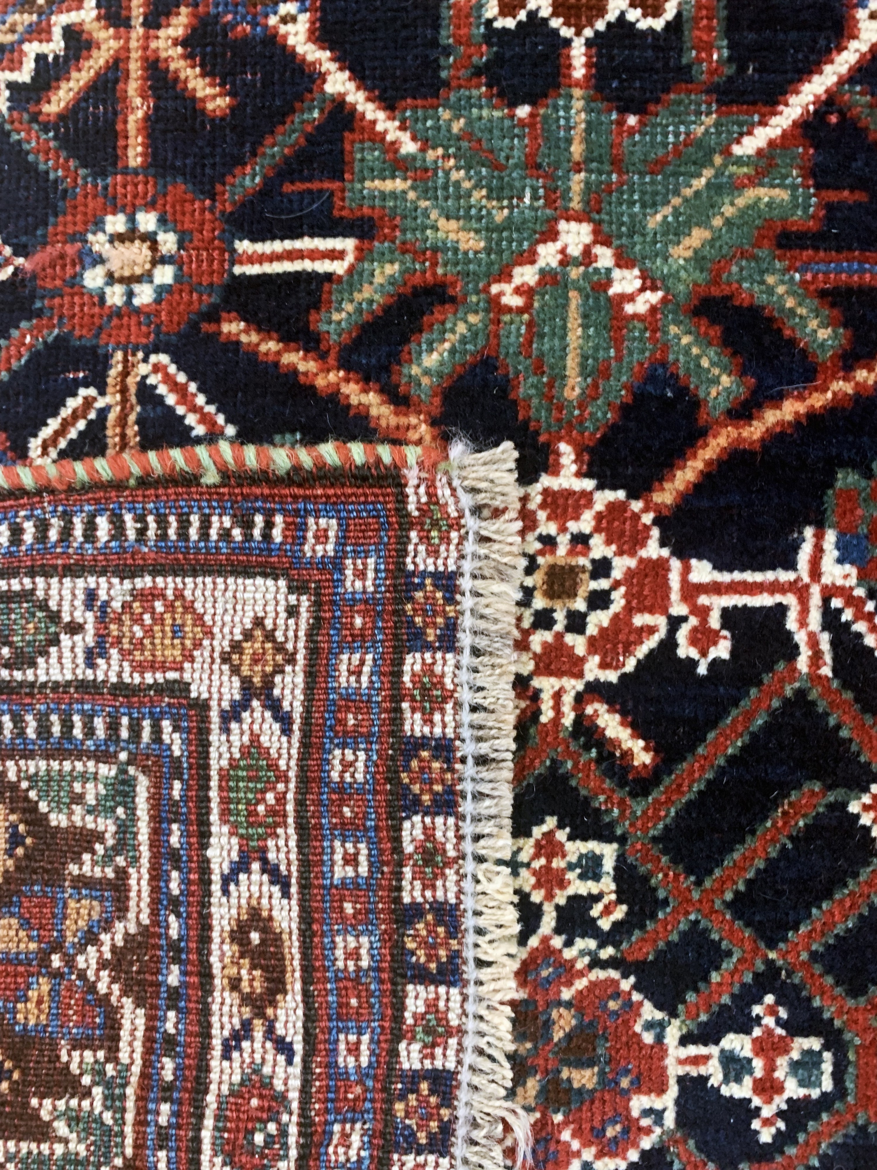 Detail i: Antiker Ghaschgai, Persien, 19.Jhd, Wolle auf Wolle, ca. 187 x 130 cm, restauriert, EHZ:2(gleichmäßig dünn)