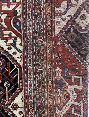 27008228h - Antiker Ghaschgai, Persien, 19.Jhd, Wolle auf Wolle, ca. 187 x 130 cm, restauriert, ...