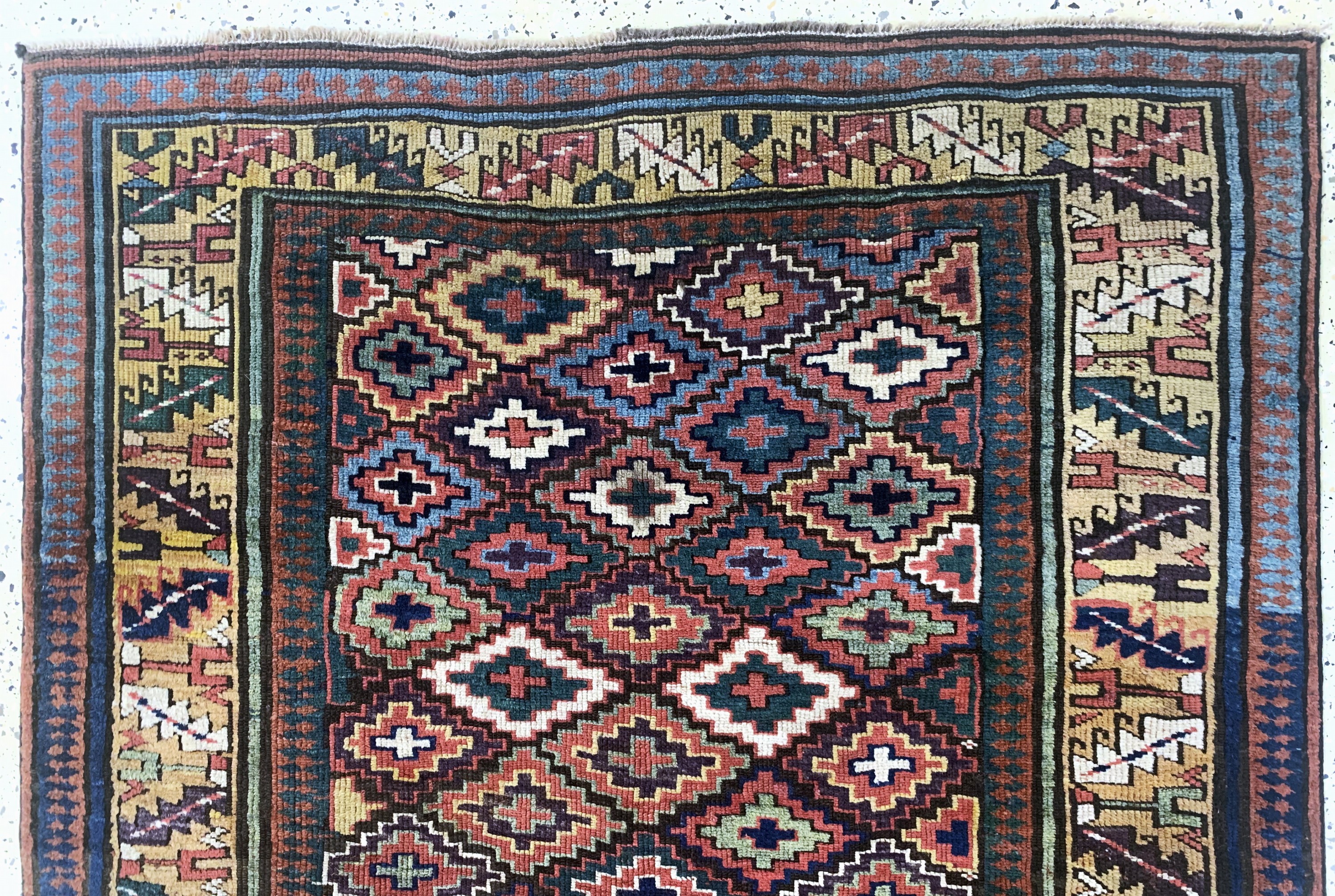 Detail a: Antiker"Saujbulagh"Persien, Kurdischer Stammesteppich, 19.Jhd, Wolle auf Wolle, ca. 225 x 130 cm, EHZ: 2(fachkundig restauriert & ...