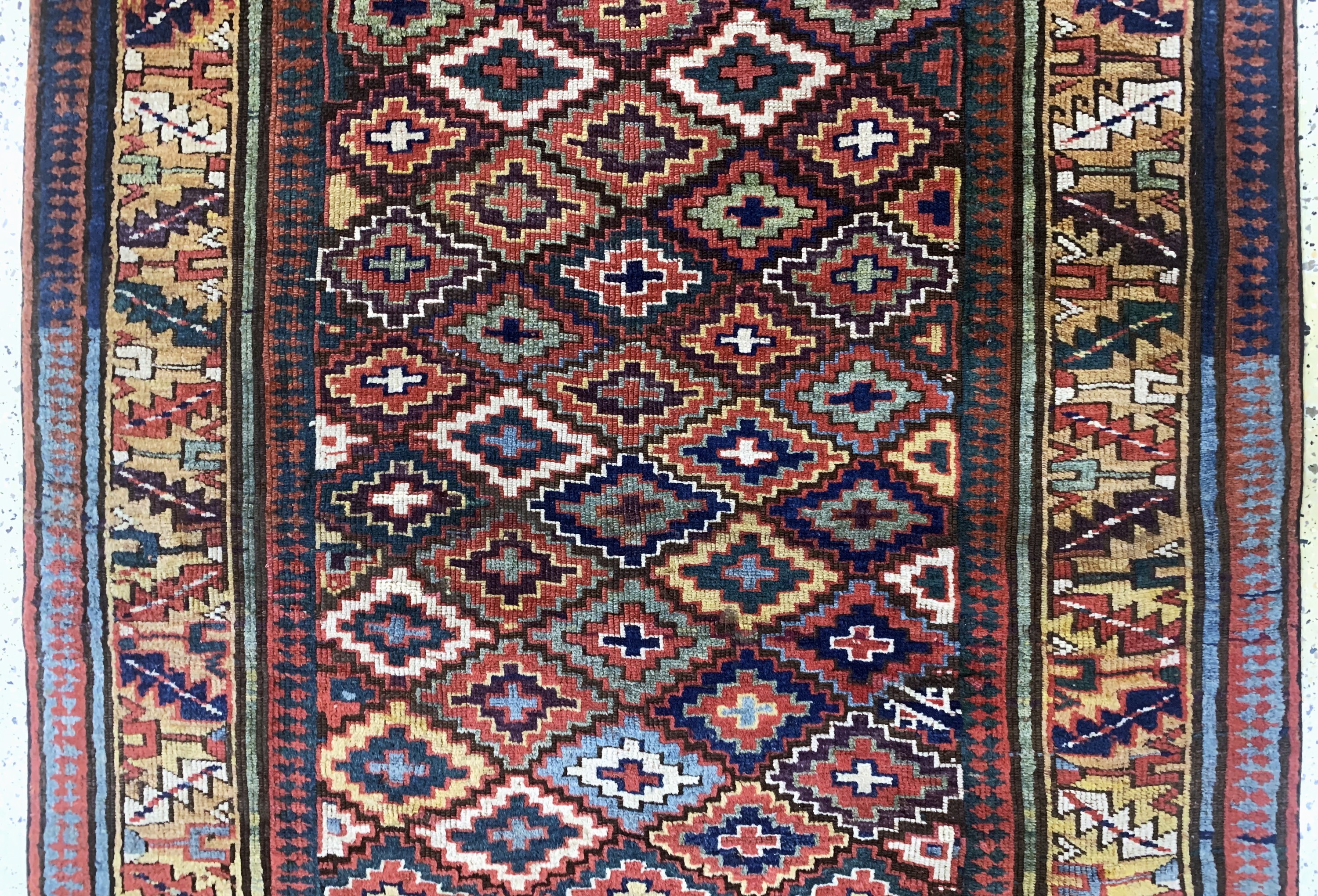 Detail b: Antiker"Saujbulagh"Persien, Kurdischer Stammesteppich, 19.Jhd, Wolle auf Wolle, ca. 225 x 130 cm, EHZ: 2(fachkundig restauriert & ...