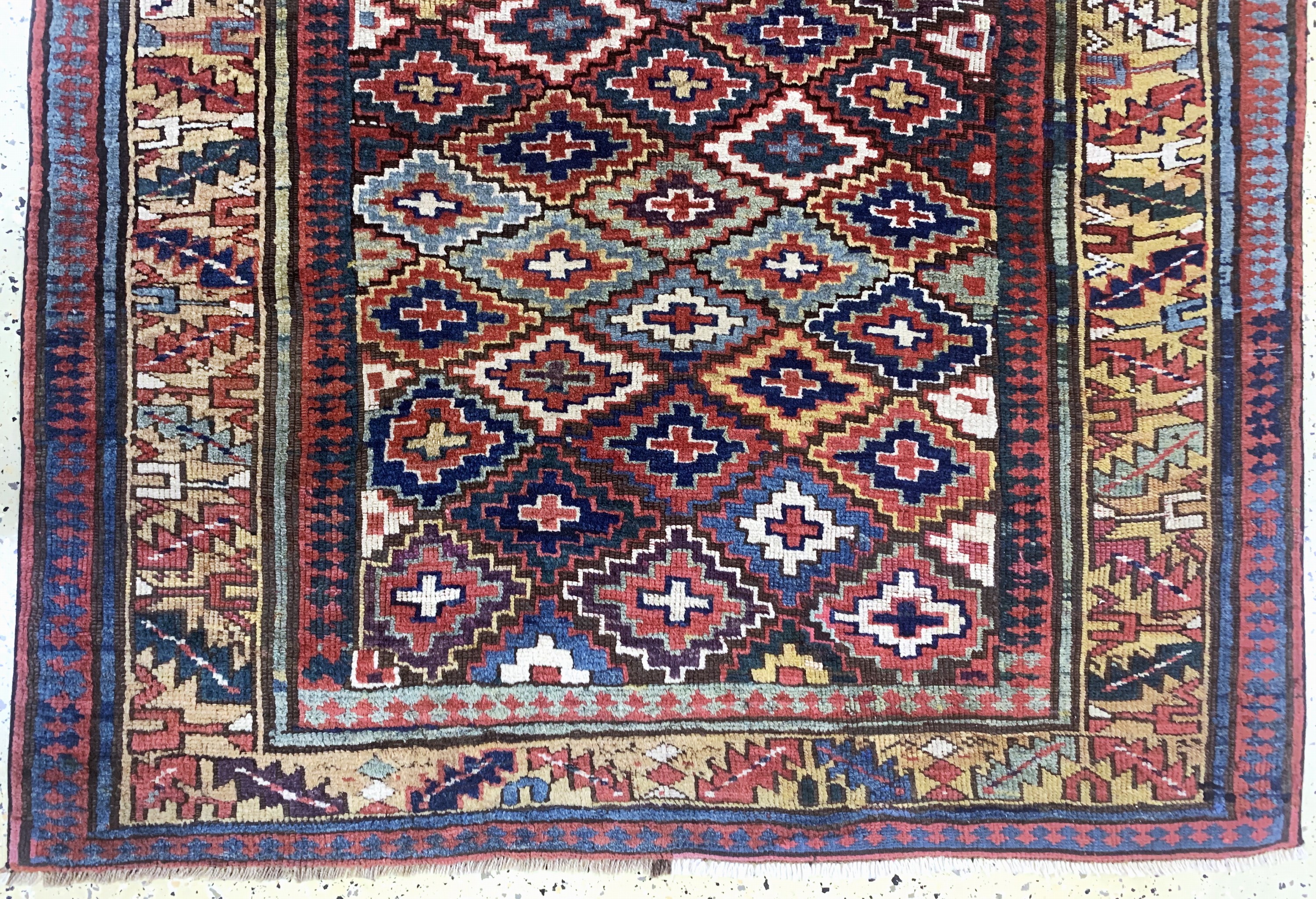 Detail c: Antiker"Saujbulagh"Persien, Kurdischer Stammesteppich, 19.Jhd, Wolle auf Wolle, ca. 225 x 130 cm, EHZ: 2(fachkundig restauriert & ...