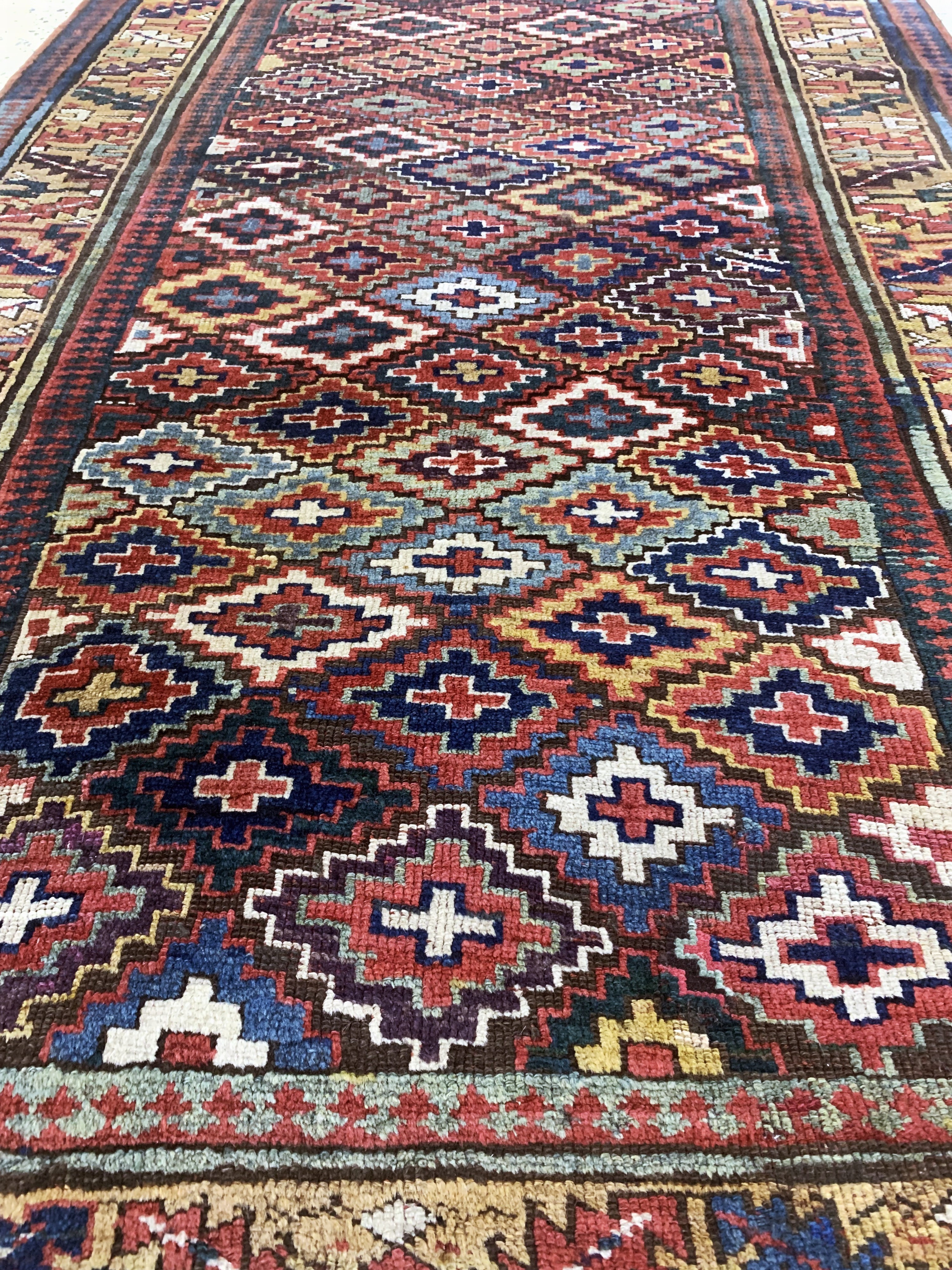 Detail e: Antiker"Saujbulagh"Persien, Kurdischer Stammesteppich, 19.Jhd, Wolle auf Wolle, ca. 225 x 130 cm, EHZ: 2(fachkundig restauriert & ...