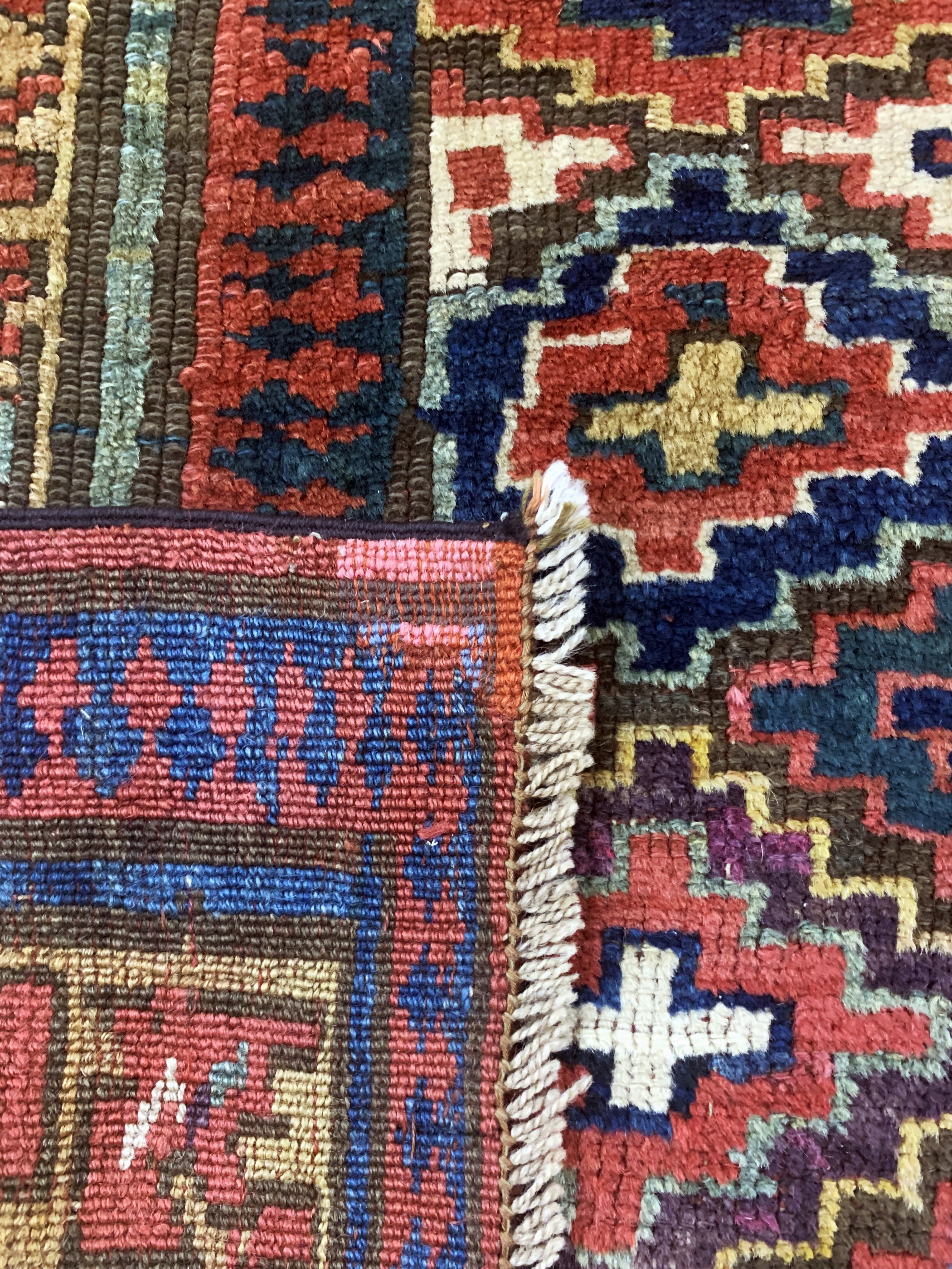Detail f: Antiker"Saujbulagh"Persien, Kurdischer Stammesteppich, 19.Jhd, Wolle auf Wolle, ca. 225 x 130 cm, EHZ: 2(fachkundig restauriert & ...