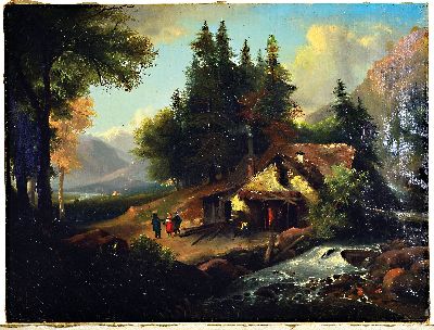 27008566k - Unbekannter Künstler, deutsch, Mitte 19. Jh., Begegnung vor der Köhlerei, im ...