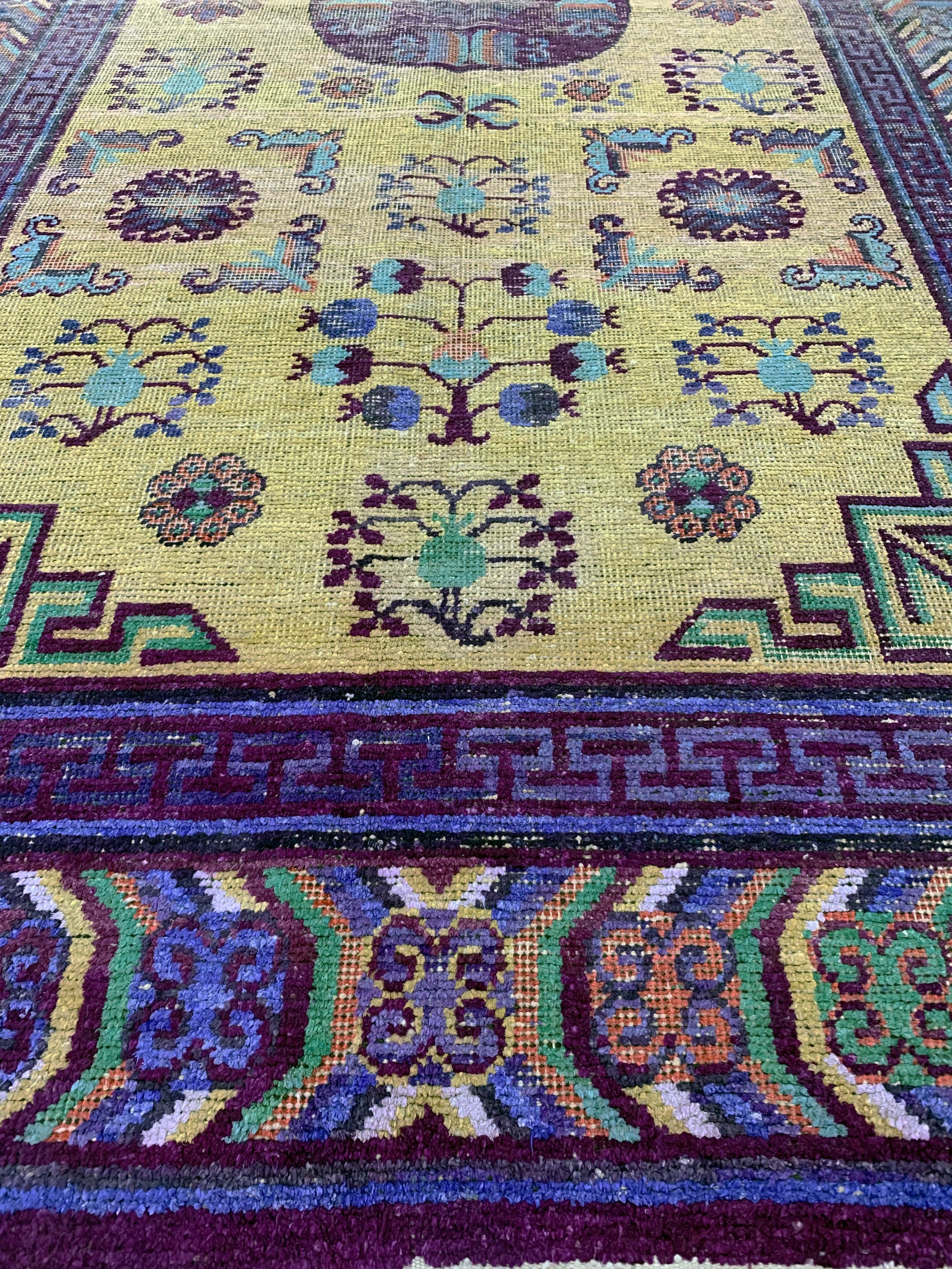 Detail e: Seiden Khotan antik, Turkestan, 19.Jhd, Seide auf Baumwolle, ca. 272 x 140 cm, EHZ: 3