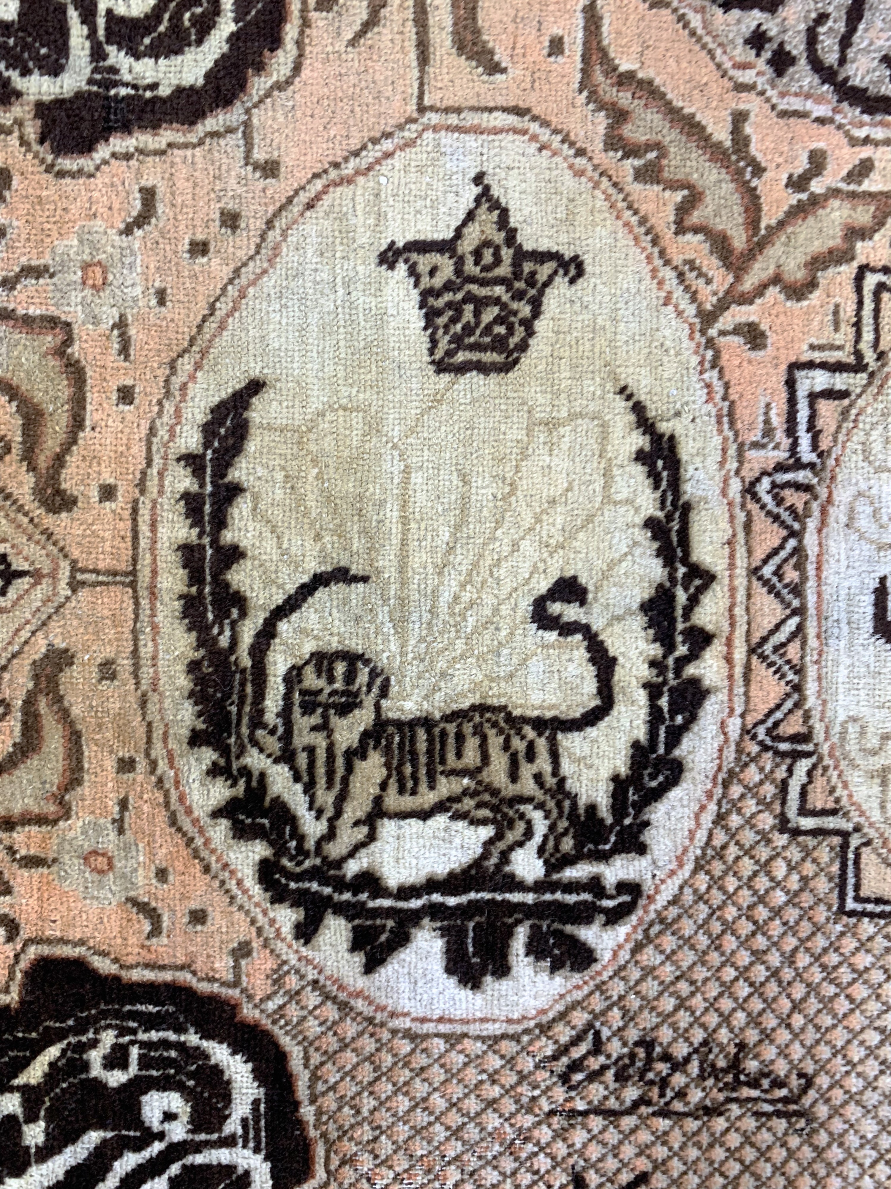Detail f: Antiker Täbriz"100 Toman Geldschein aus der kadscharen Dynastie", Persien, 19.Jhd, Wolle auf Baumwolle, ca. 164 x 124 cm, Mottenfraß, ...