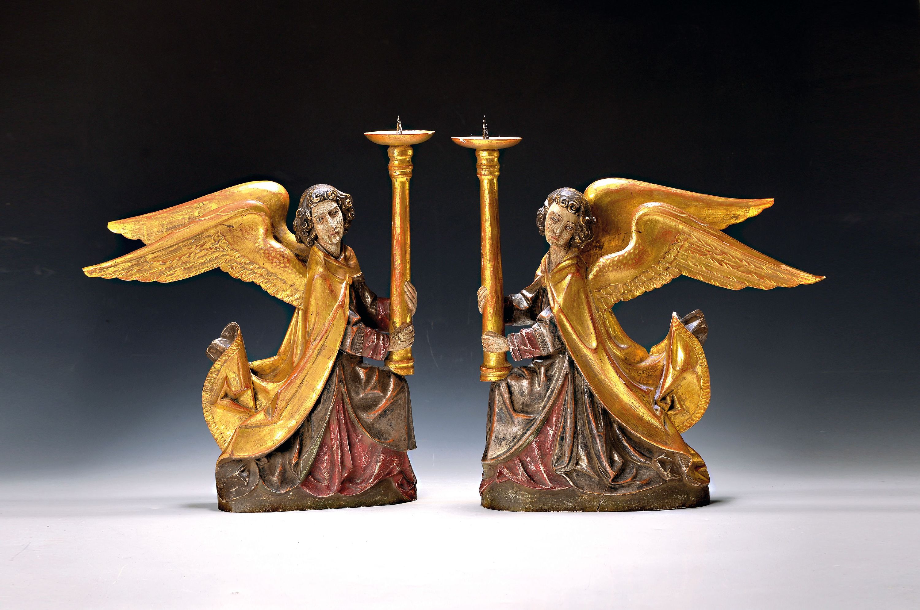 Image 27008628 - Paar Engelsleuchter, Oberammergau, 1970/80er -Jahre, Holz, vollplastisch geschnitzt, ...