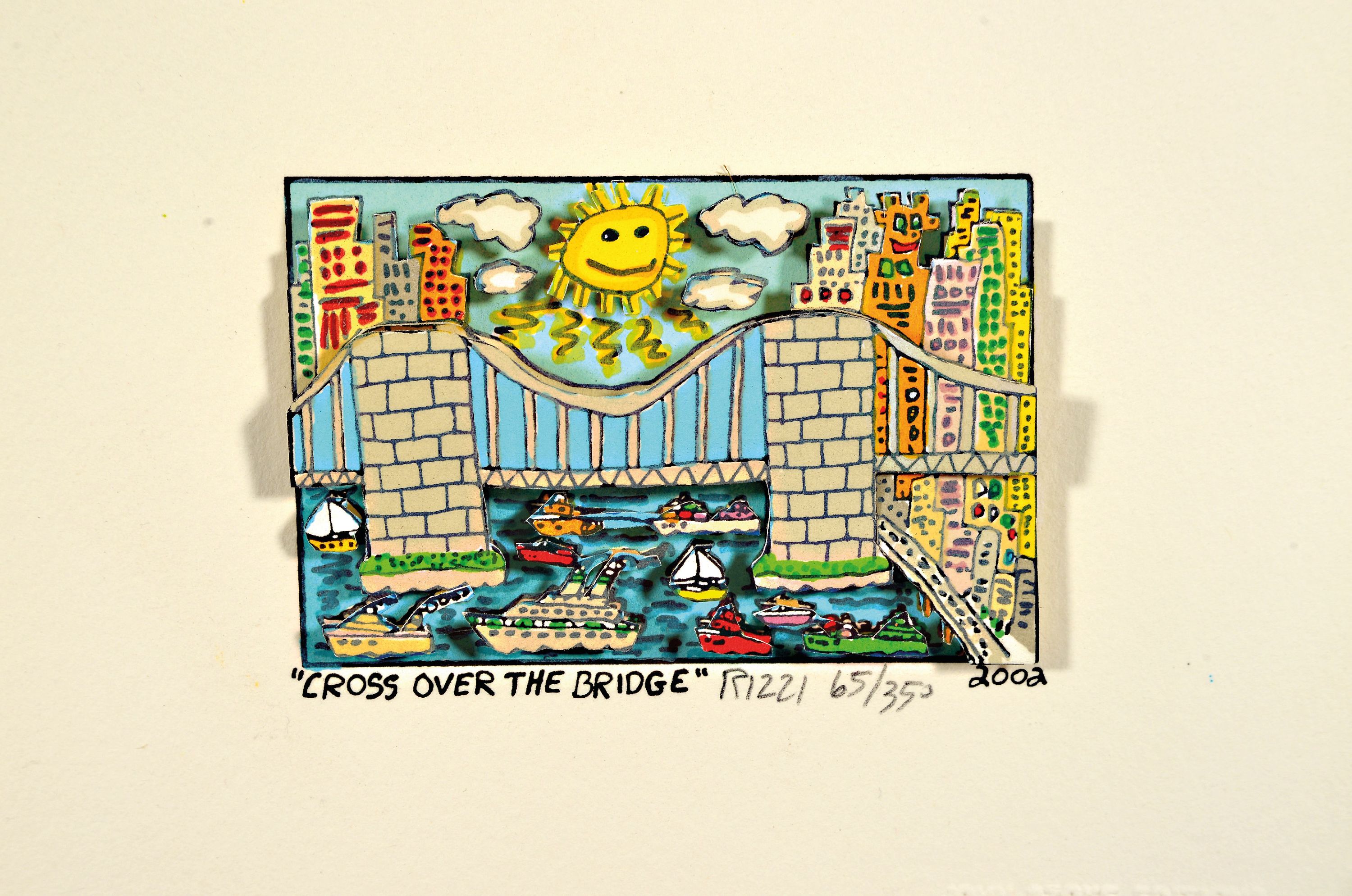 Detail k: James Rizzi, 1950-2011 New York, 3D-Grafik, Lithographie, "Cross Over the Bridge" 2002, Ed. 65/350, handsigniert, John Szoke Editions mit ...