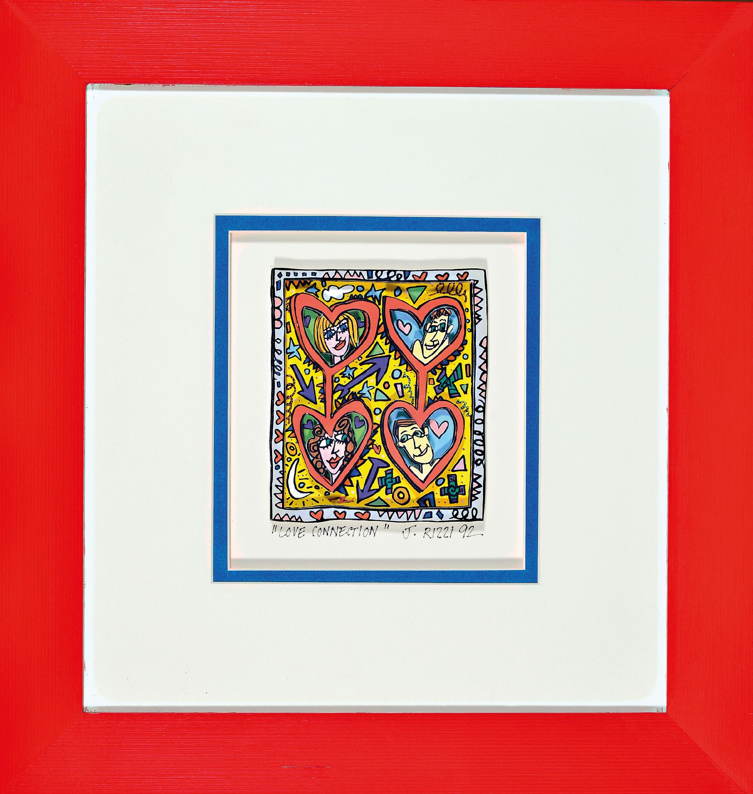 Detail k: James Rizzi, 1950-2011 New York, 3D-Grafik, Siebdruck, "Love Connection", 1992, handsigniert und datiert, 12,5x11 cm, unter Glas gerahmt ...