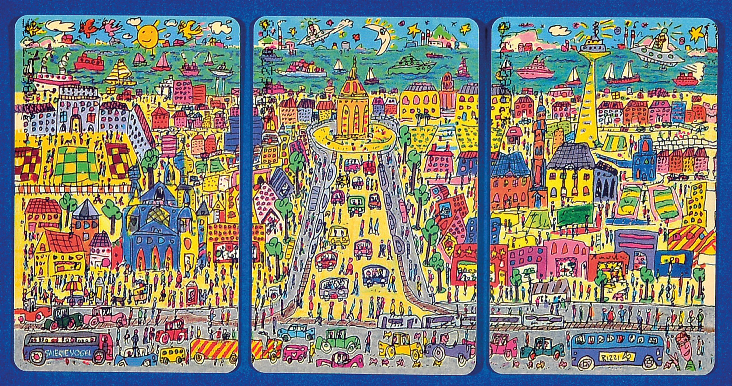 Image 27008674 - Entw. James Rizzi, 1950-2011 New York, Telefonkarten-Edition ´Mannheim´, Siebdruck, Set ...