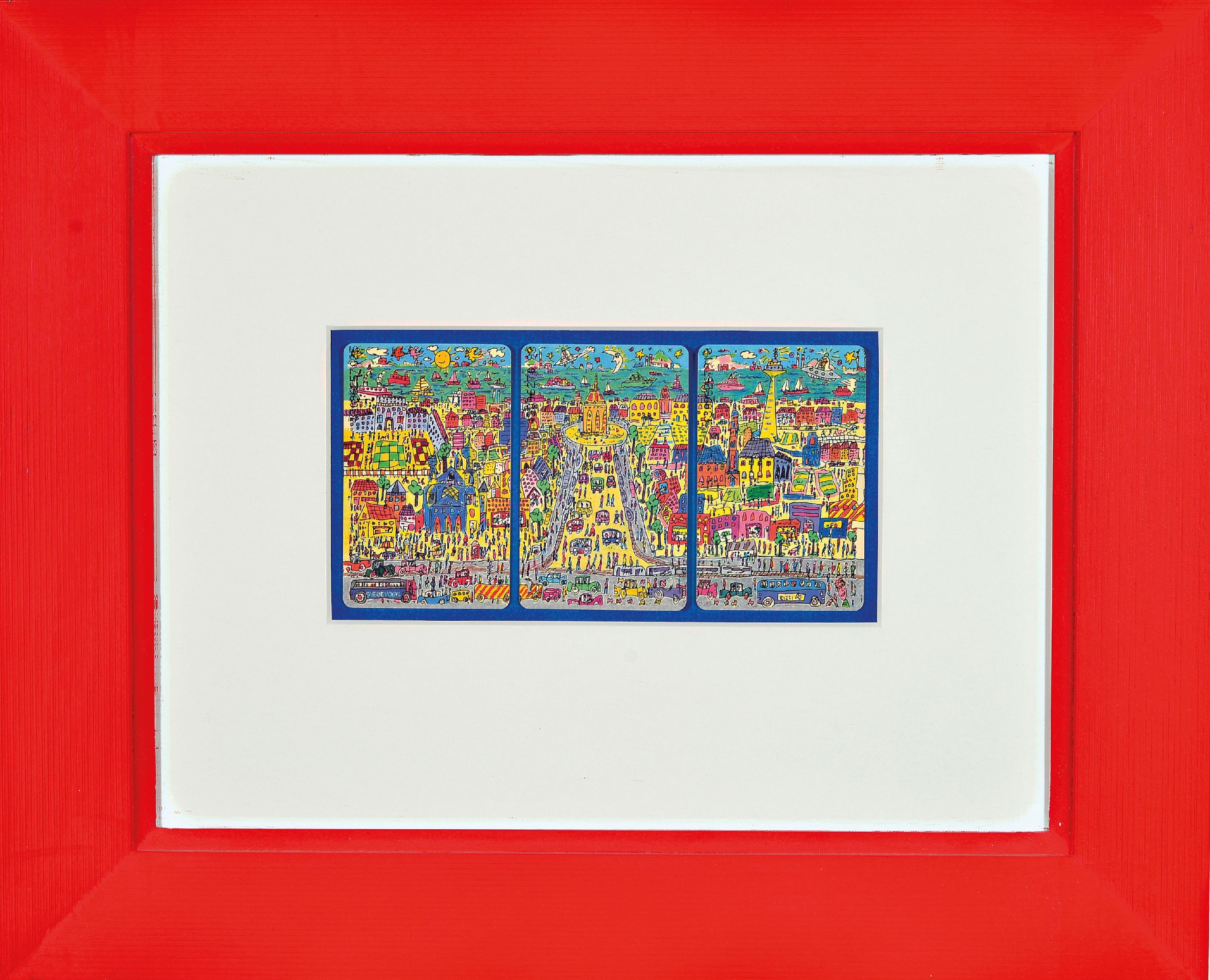 Detail k: Entw. James Rizzi, 1950-2011 New York, Telefonkarten-Edition "Mannheim", Siebdruck, Set aus 3 Telefonkarten als Triptychon, im Druck ...
