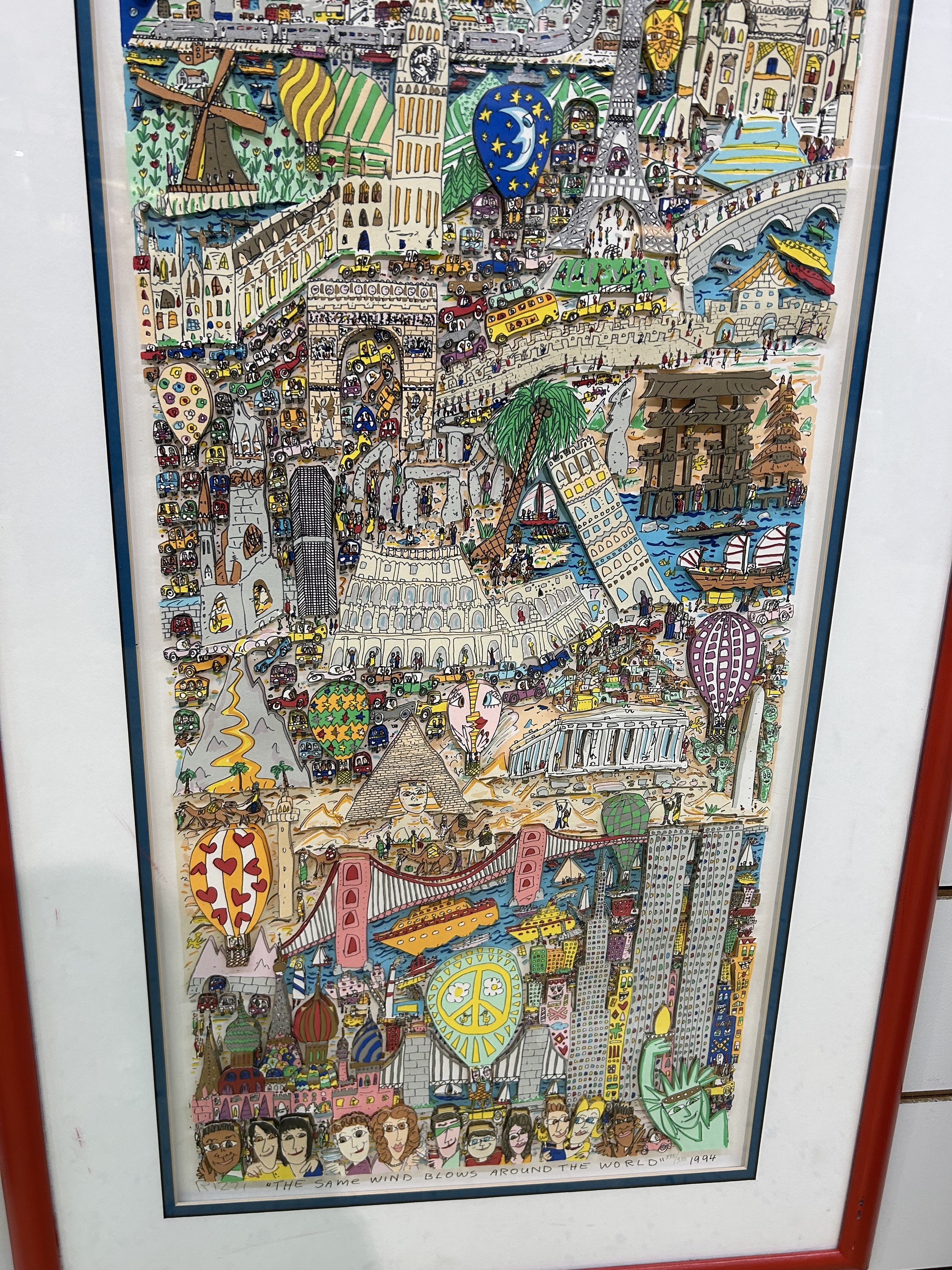 Detail a: James Rizzi, 1950-2011 New York, 3D-Grafik, Lithographie, "The Same Wind blows around the World", 1994, Ed. 335/350, handsigniert und ...