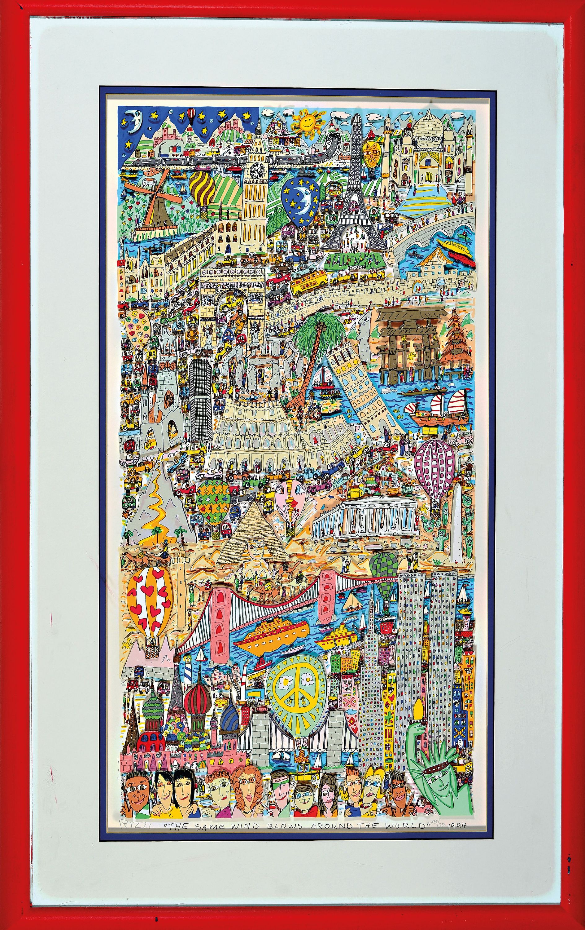 Detail k: James Rizzi, 1950-2011 New York, 3D-Grafik, Lithographie, "The Same Wind blows around the World", 1994, Ed. 335/350, handsigniert und ...