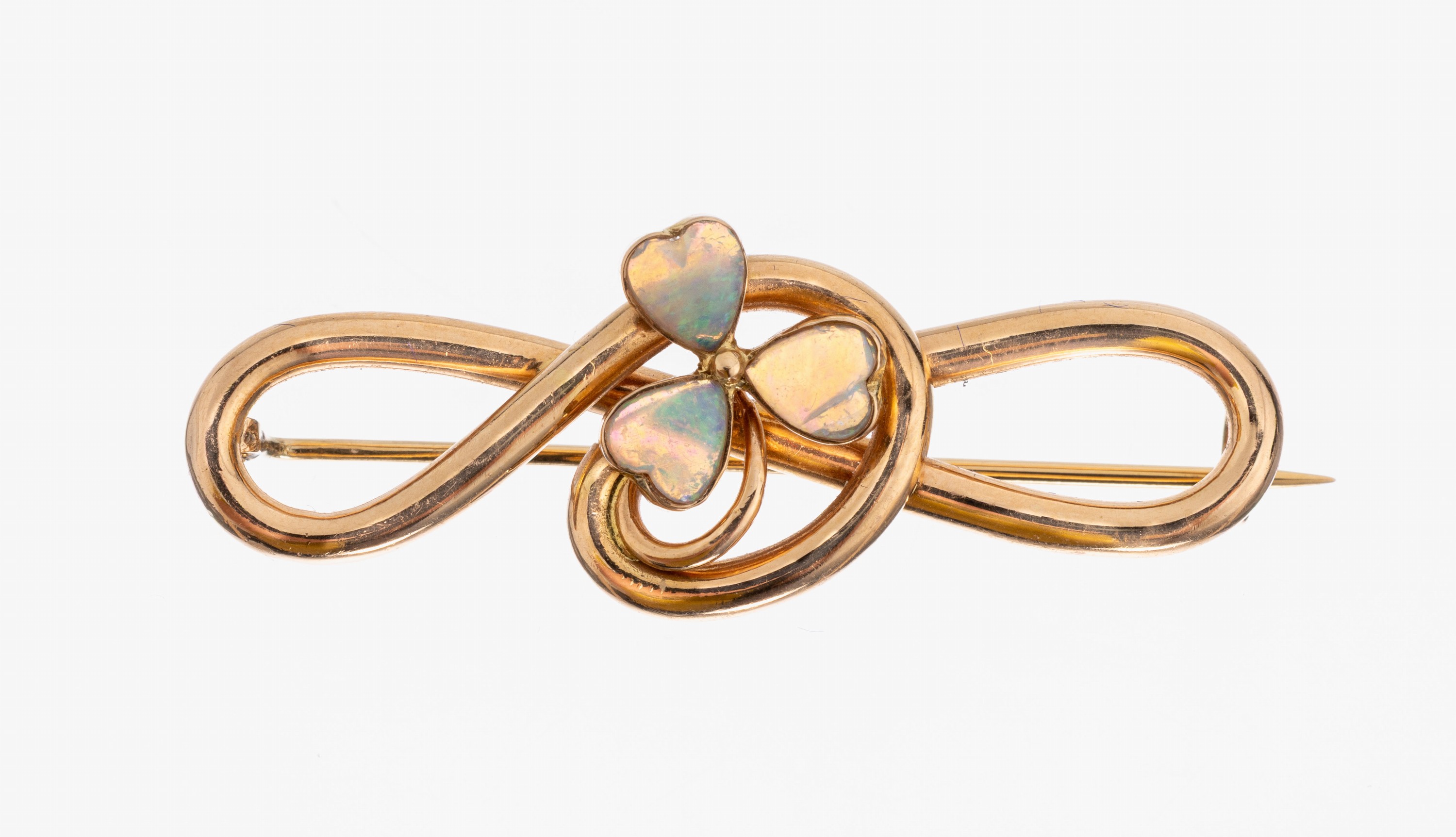Image 27008864 - 14 kt Gold Jugendstil-Opal-Brosche, GG 585/000, verschlungenes Motiv mit aufgelegter ...