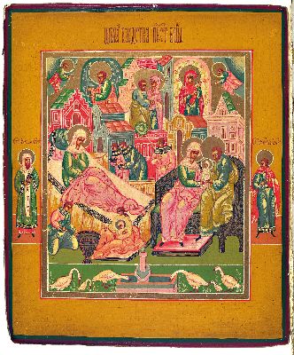 27008818k - Ikone, Russland, 2. Hälfte 19. Jh., Szenen aus dem Leben der Gottesmutter, Tempera auf ...