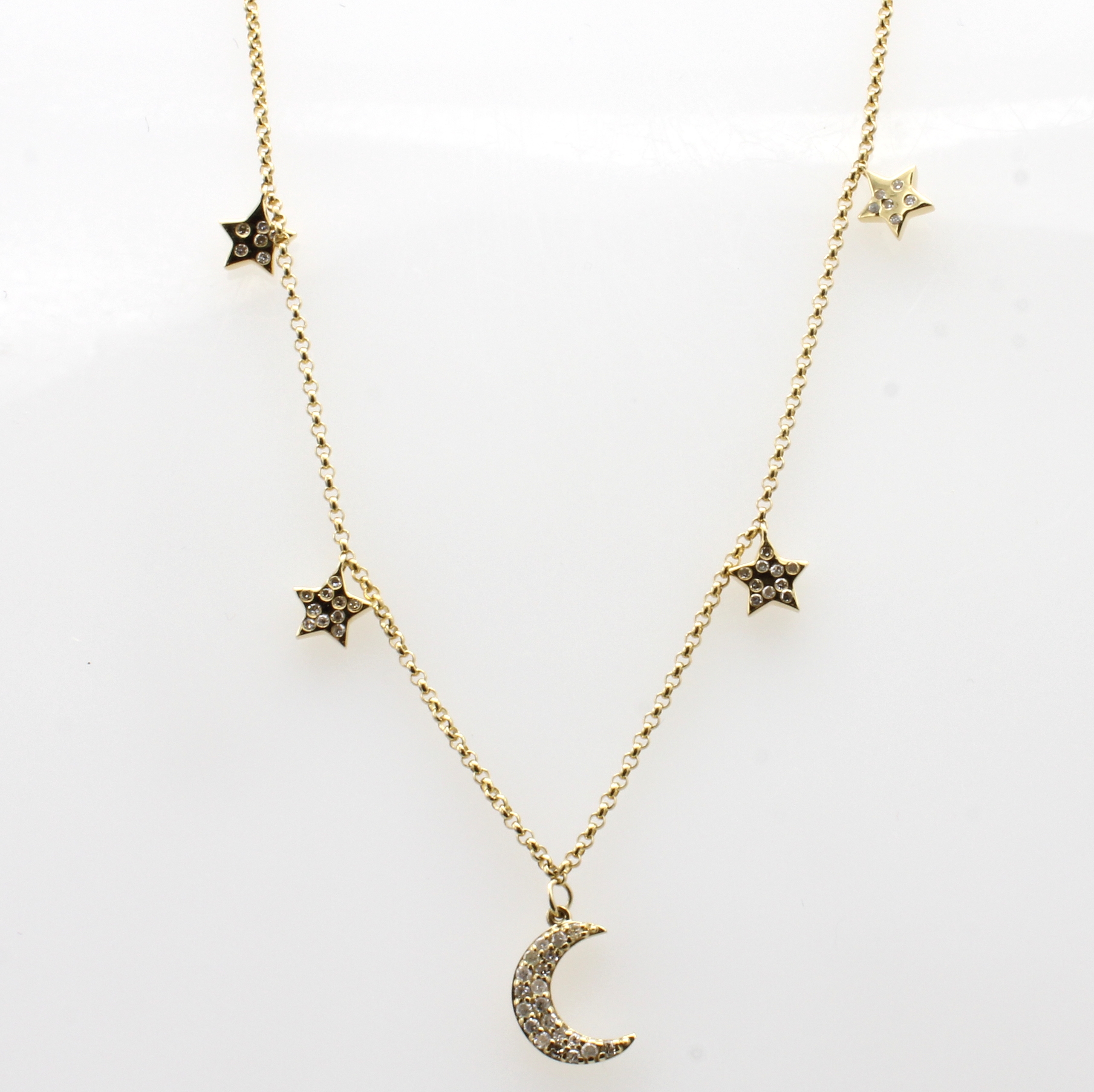 Image 27008908 - Collier ´Mond und Sterne´ mit Brillanten, GG 750/000, Brill. zus. ca. 0.15 ct ...